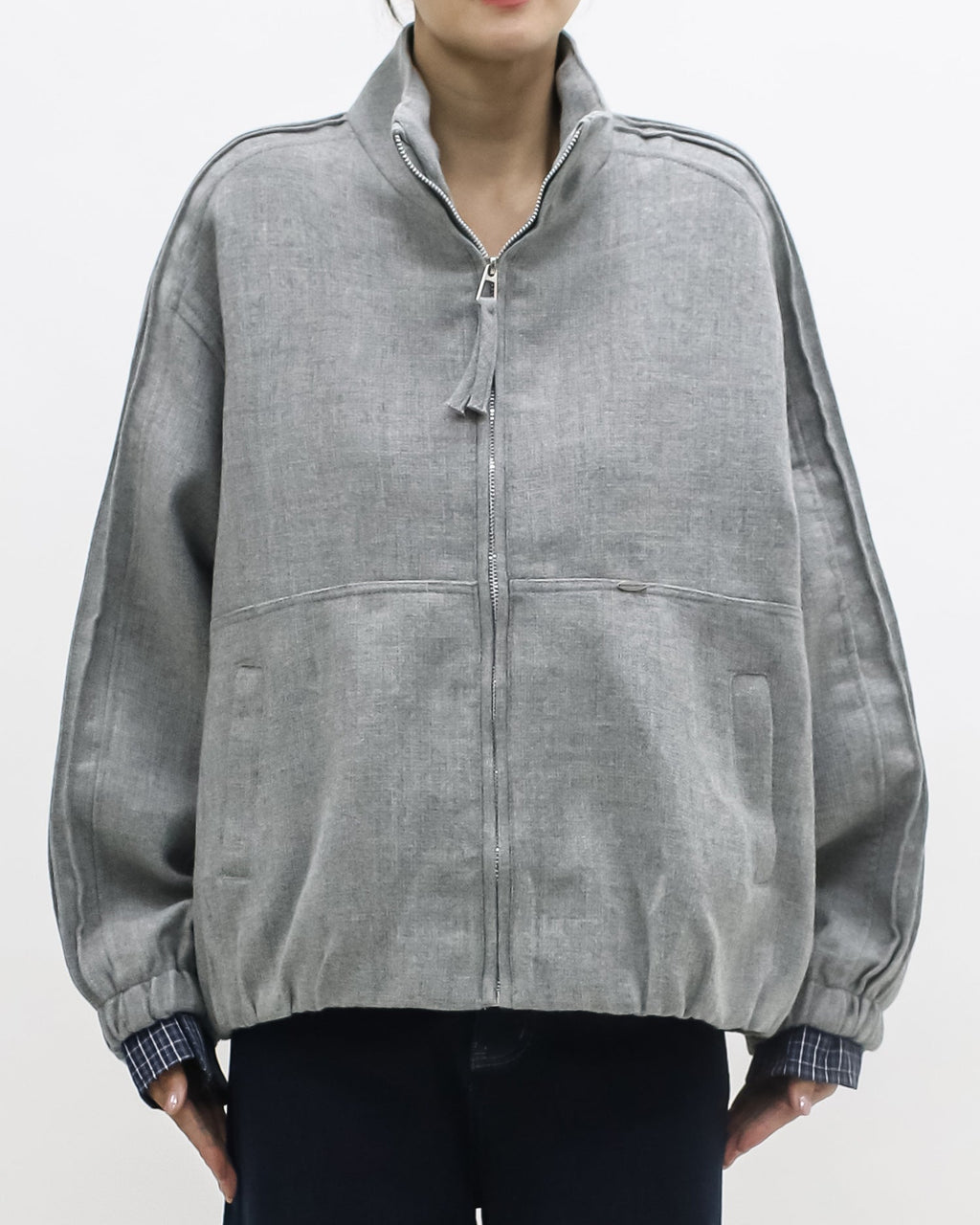 grey polo collar curve jacket