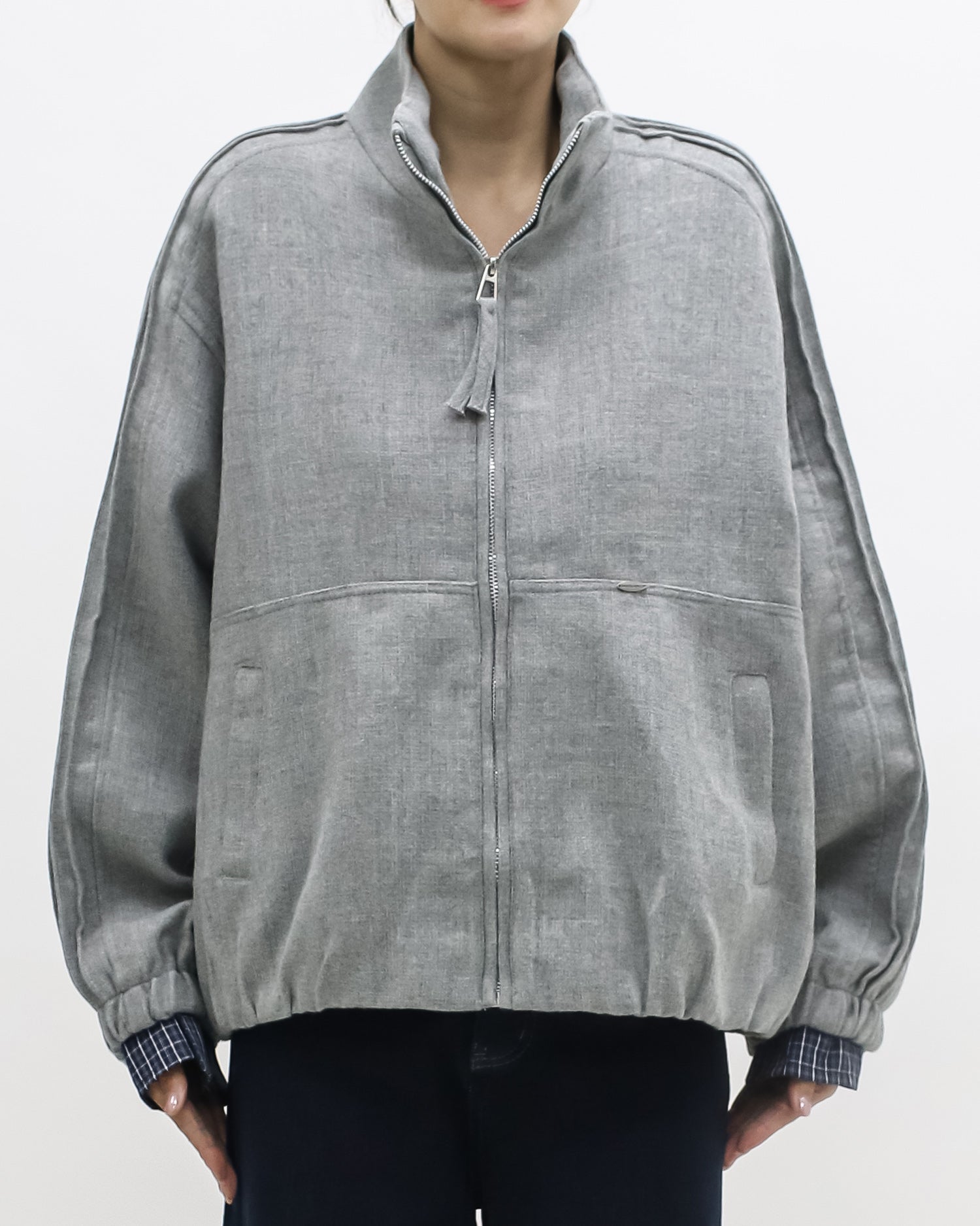 grey polo collar curve jacket