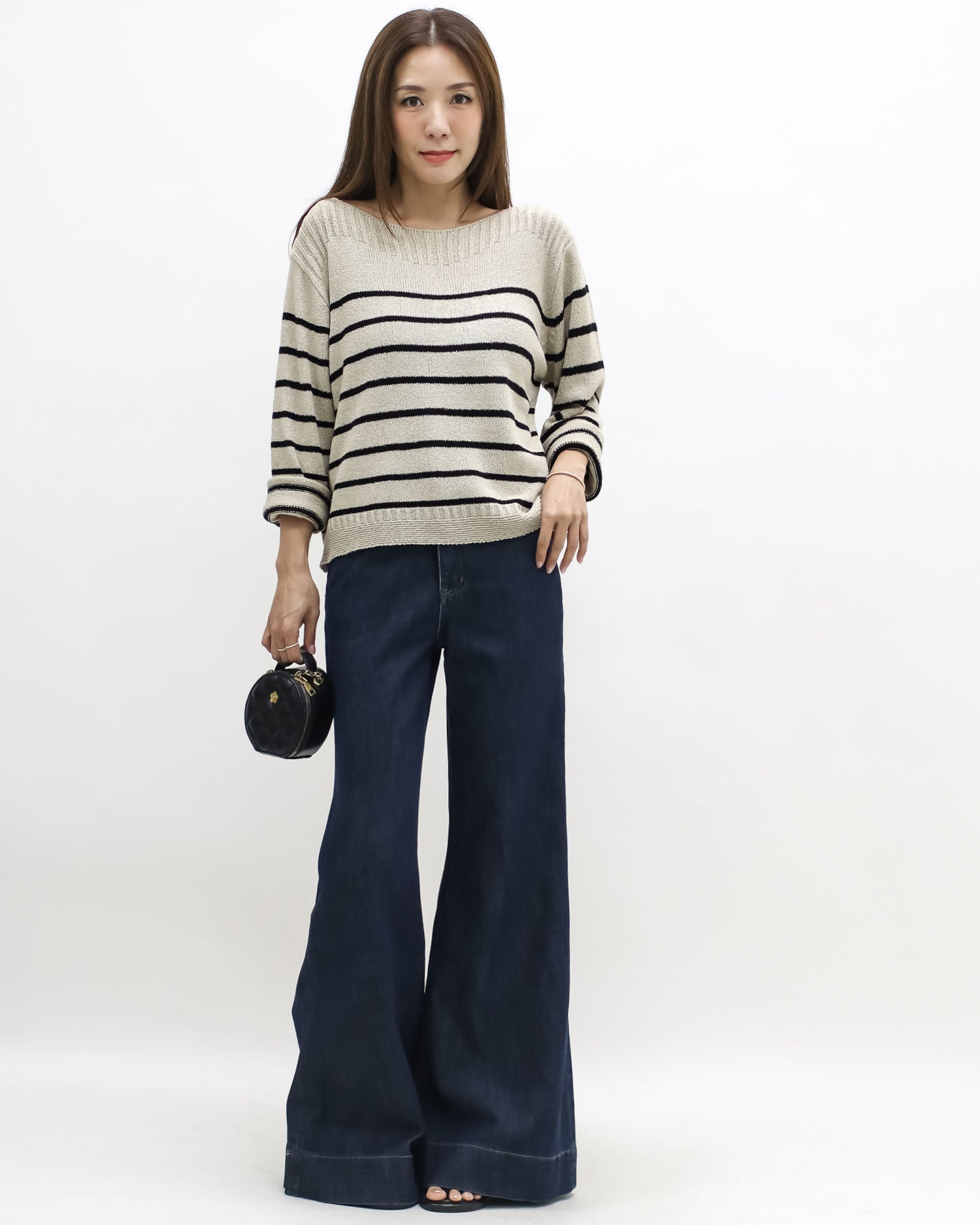 beige & black stripes knitted top *pre-order*