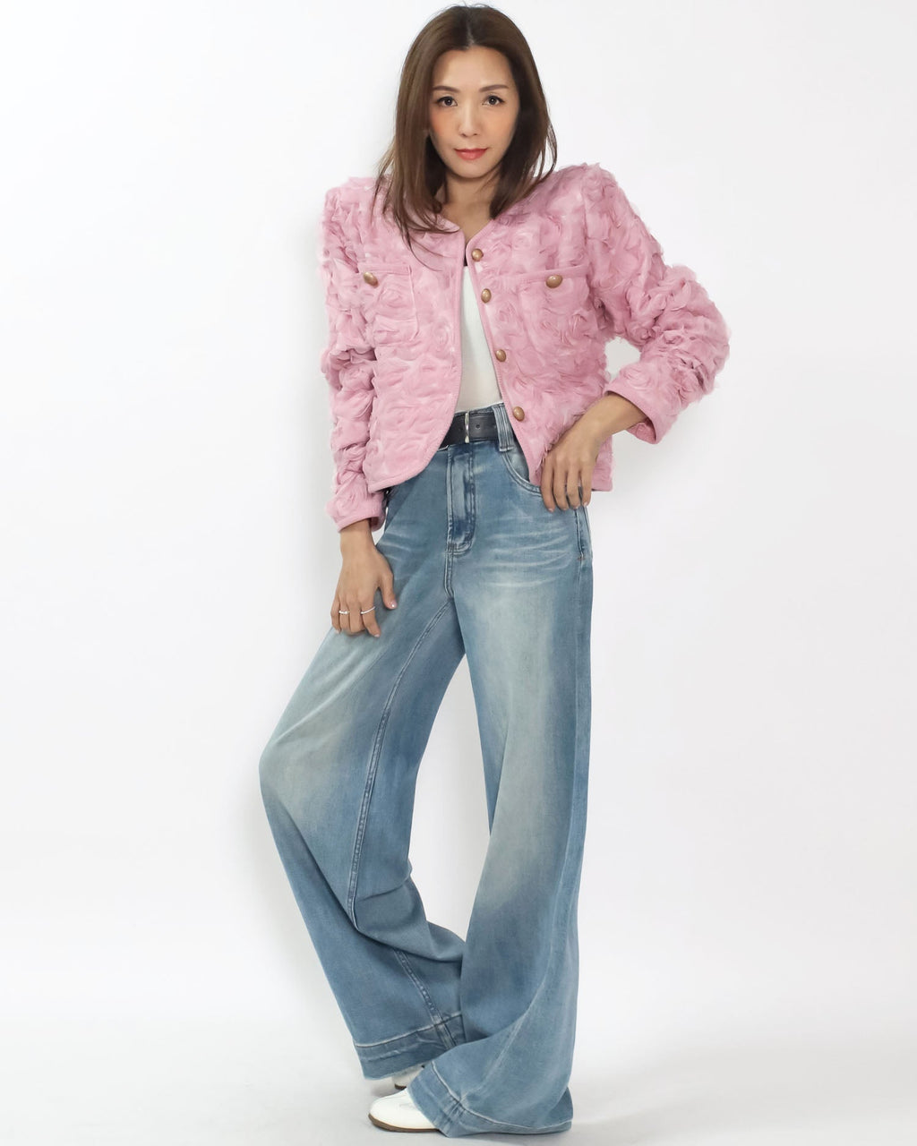 washed blue denim straight legs jeans w/ belt *pre-order*