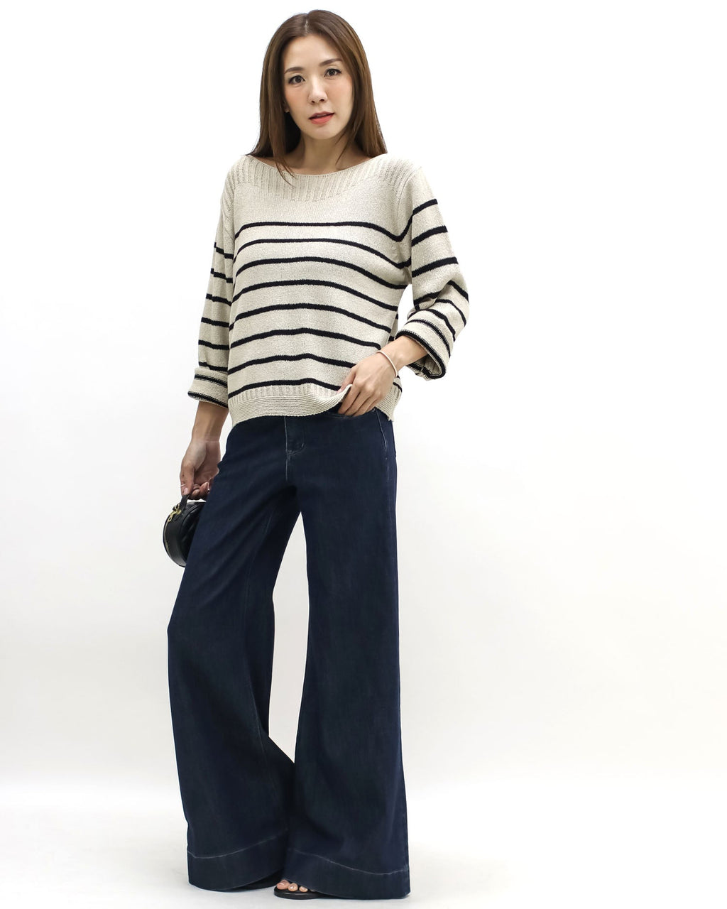 beige & black stripes knitted top *pre-order*