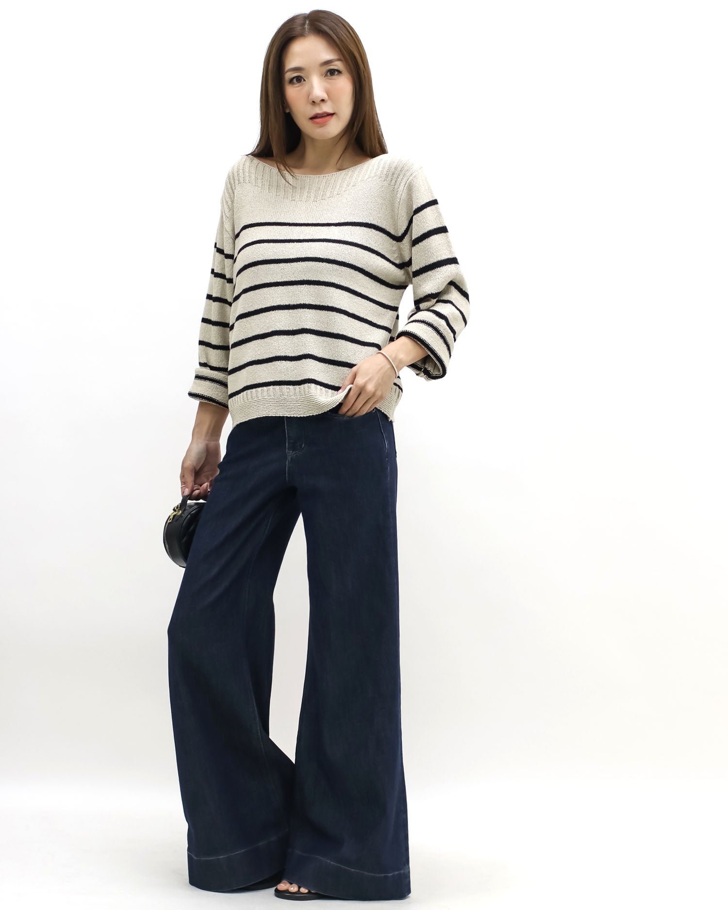 beige & black stripes knitted top *pre-order*