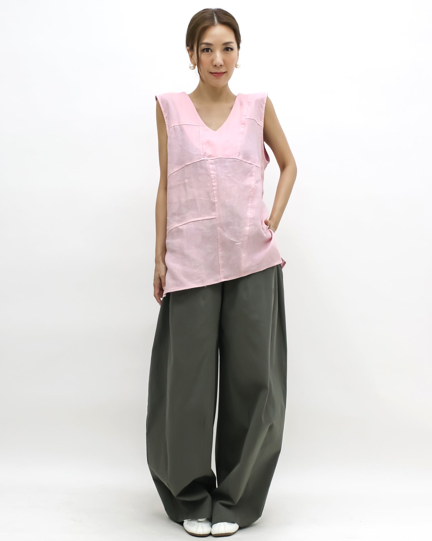 pink linen longline vest
