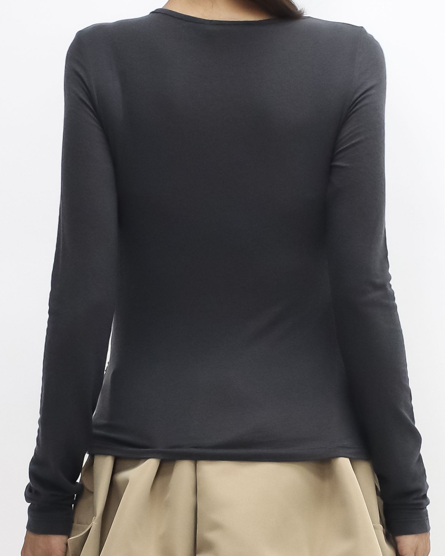 charcoal grey ruched front long sleeves top *pre-order*