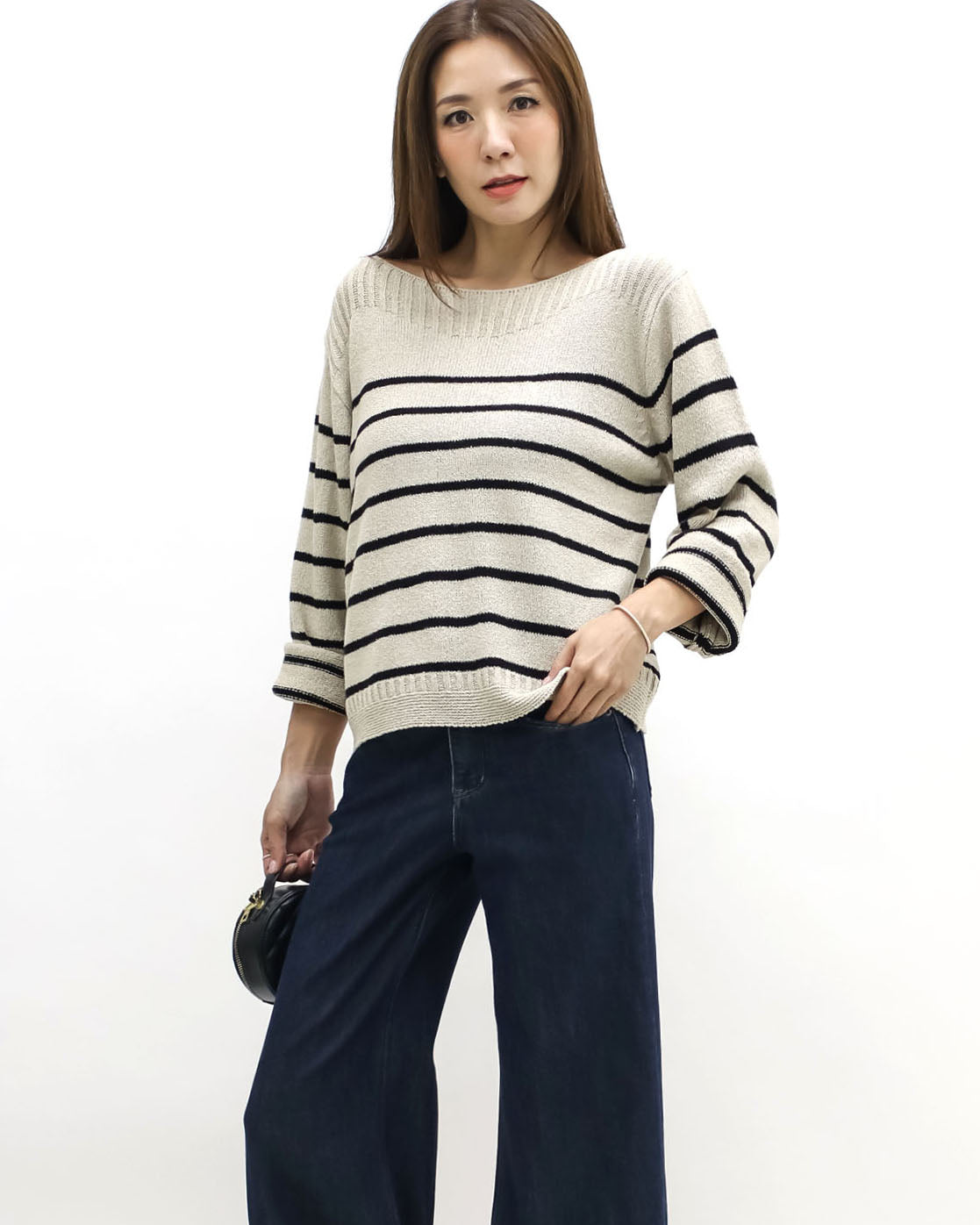beige & black stripes knitted top *pre-order*
