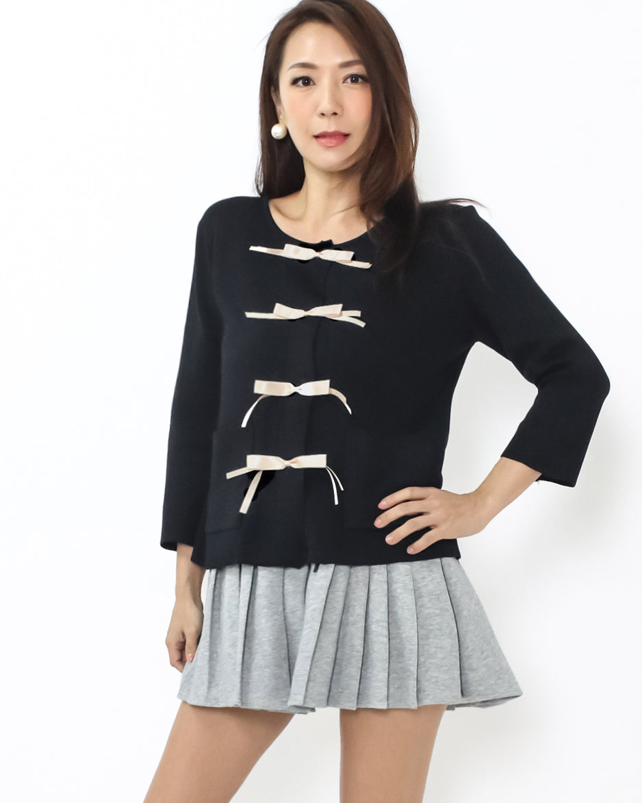 black w/ pink satin ribbons knitted top *pre-order*