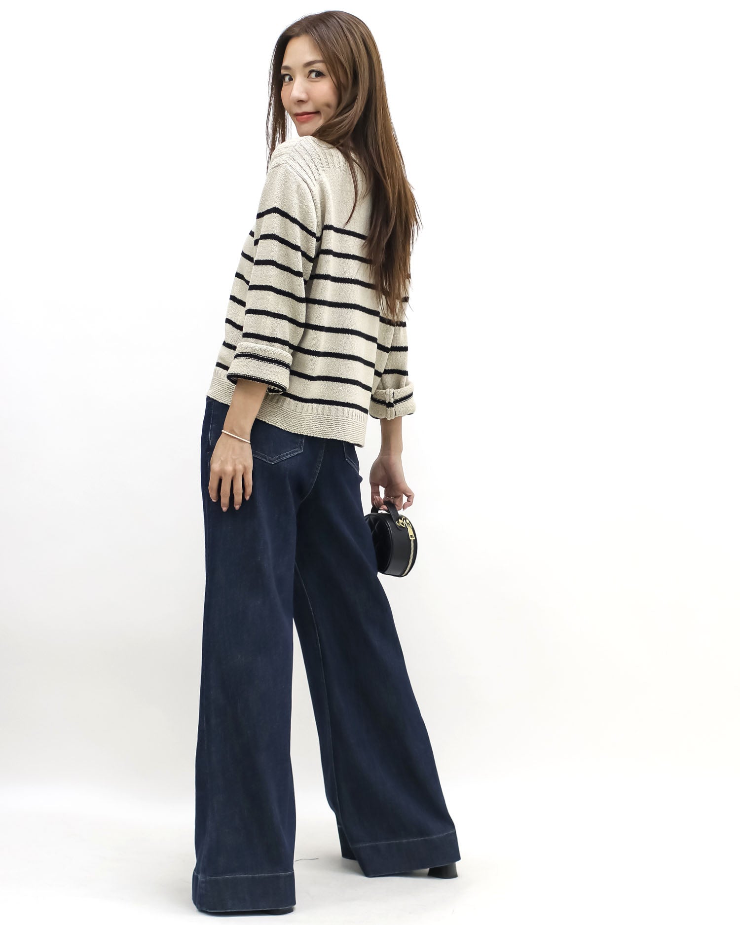 beige & black stripes knitted top *pre-order*