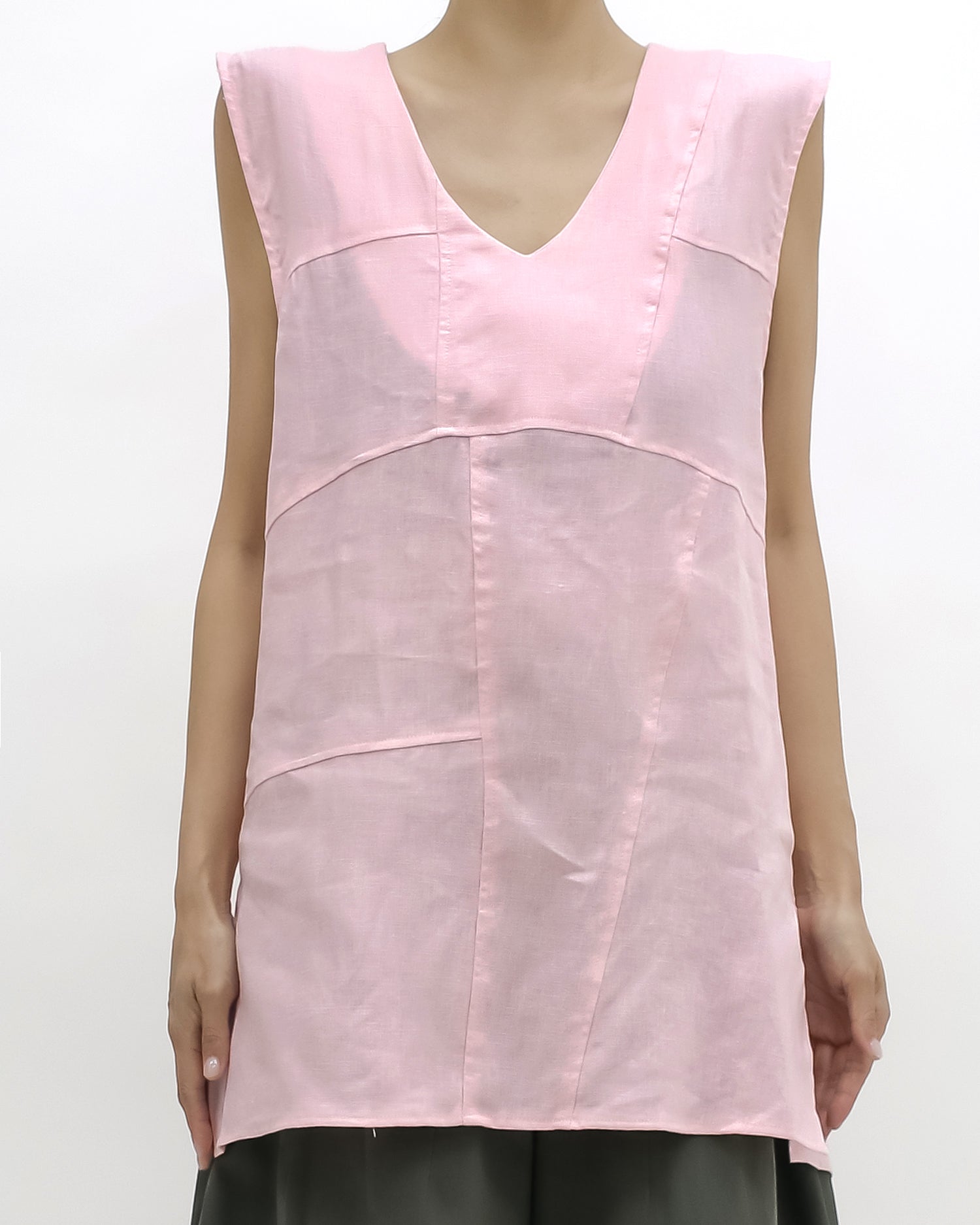 pink linen longline vest