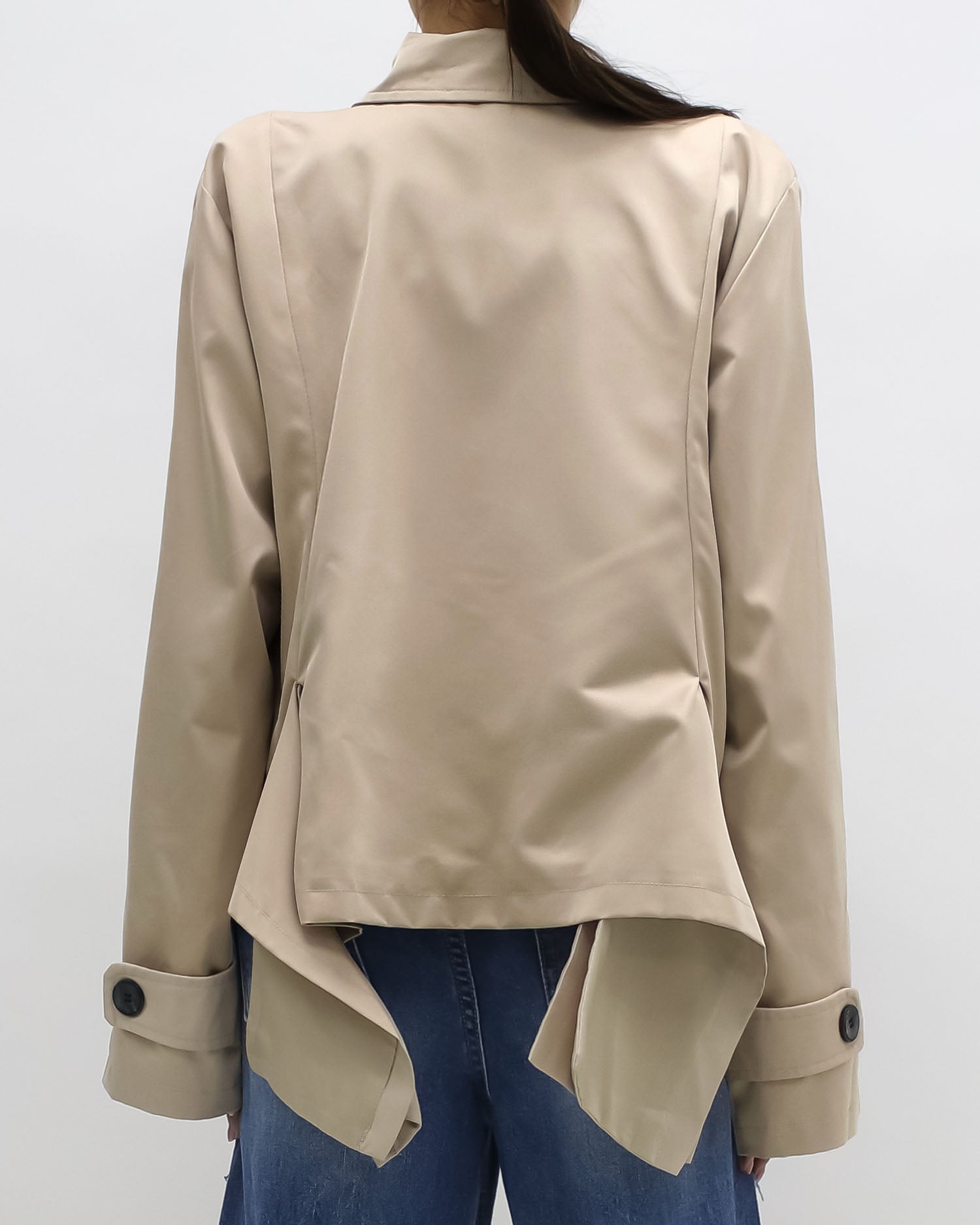 beige asymmetric hem trench jacket