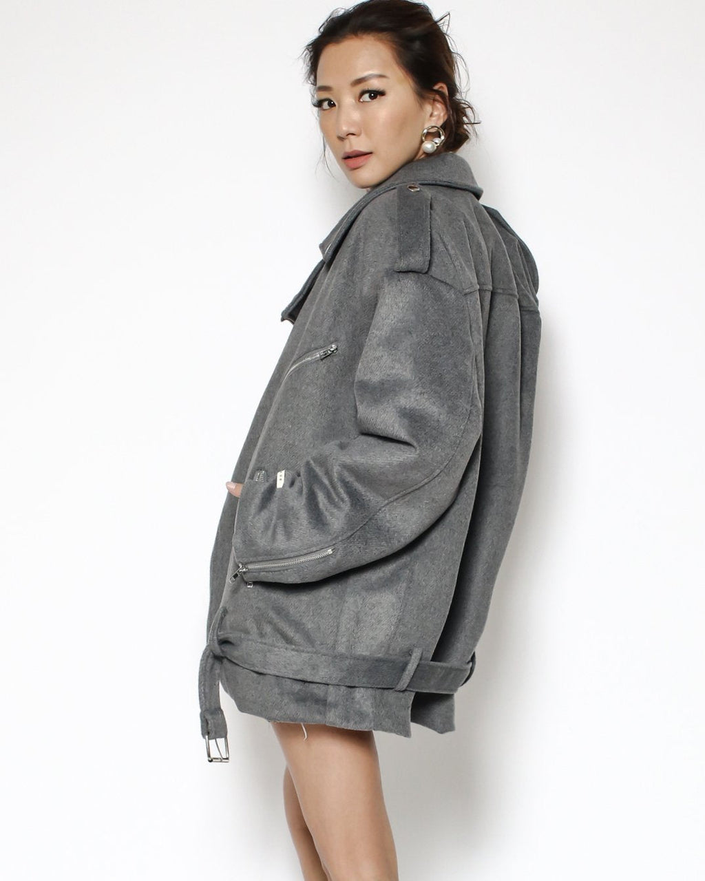 grey wool blended biker jacket *pre-order*