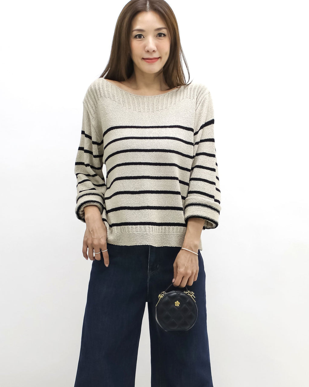 beige & black stripes knitted top *pre-order*