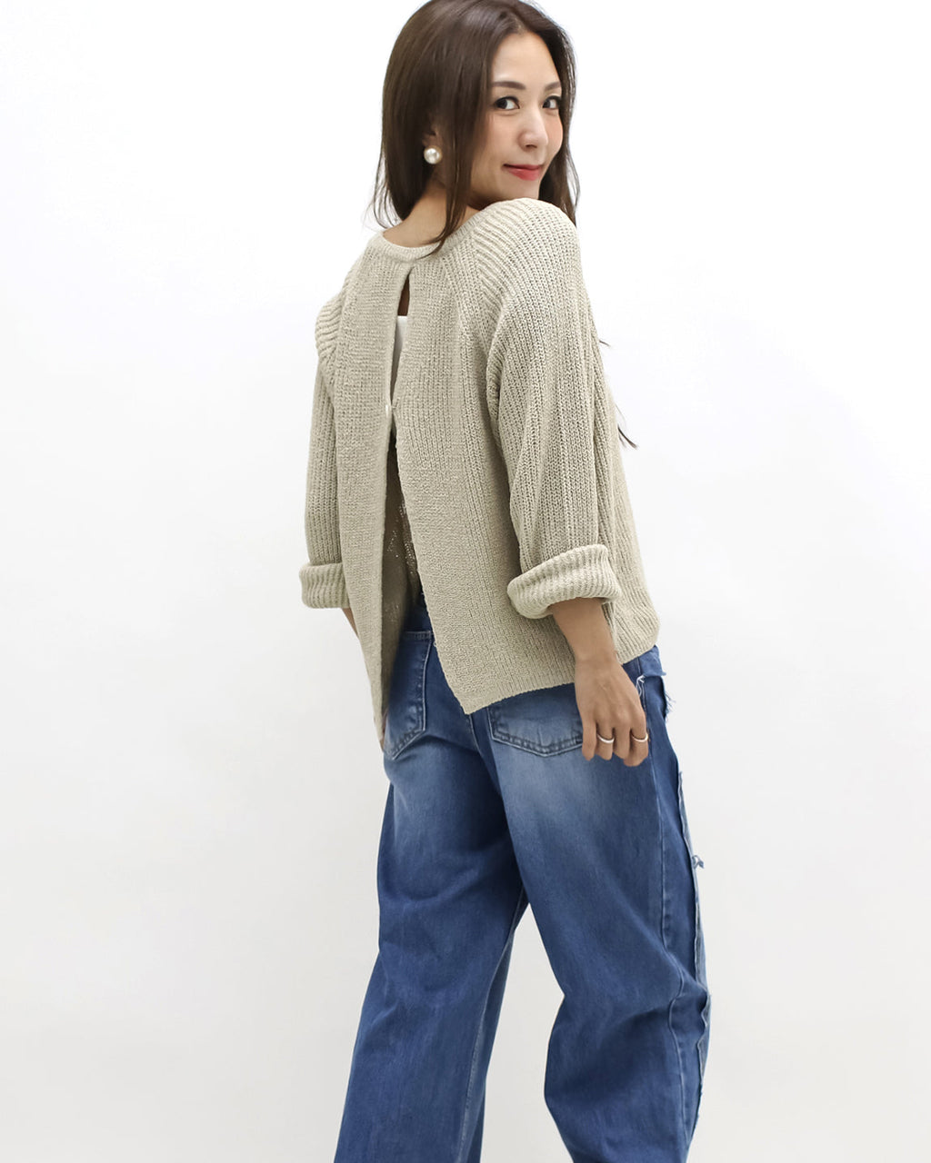 beige open back knitted top *pre-order*