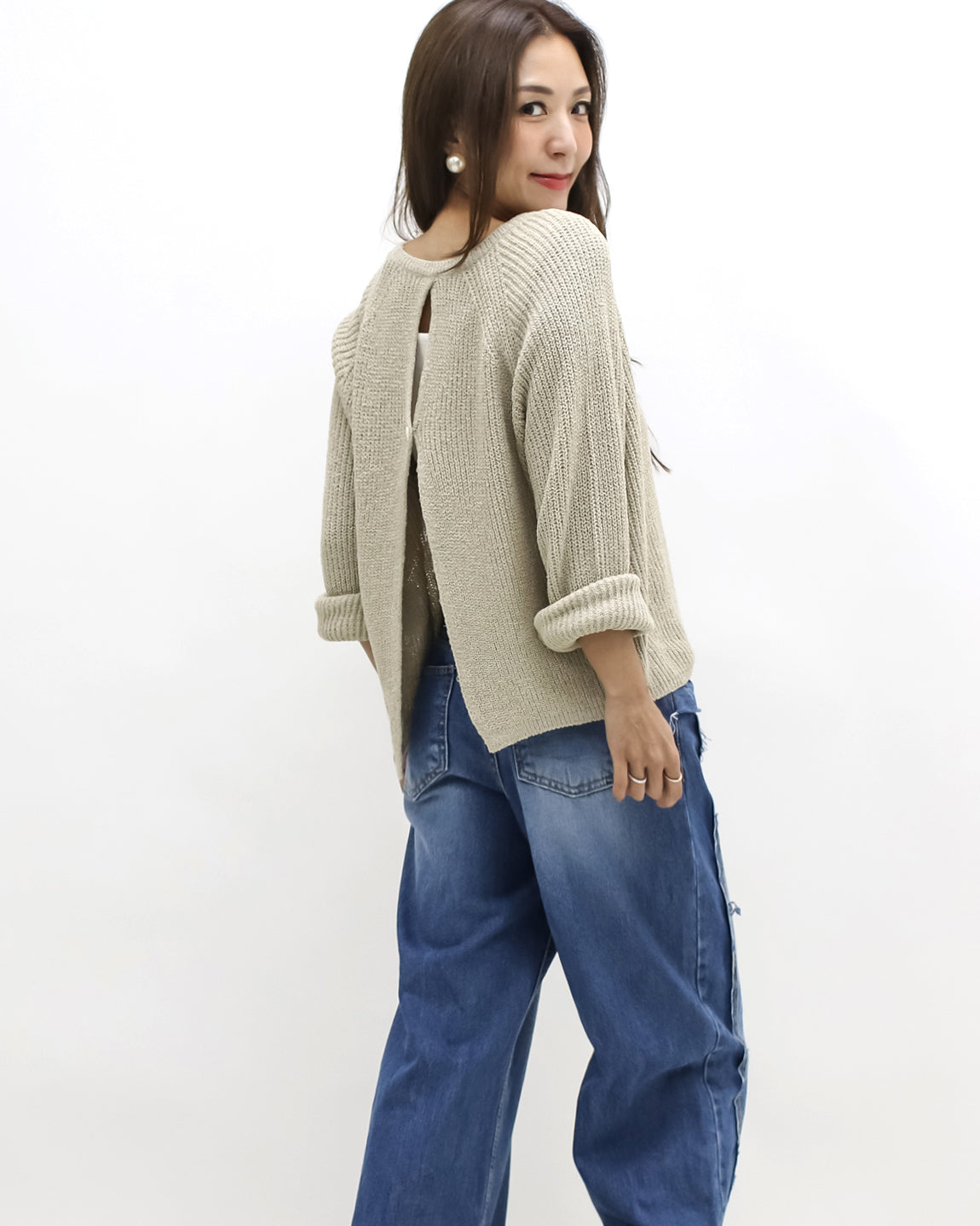 beige open back knitted top *pre-order*