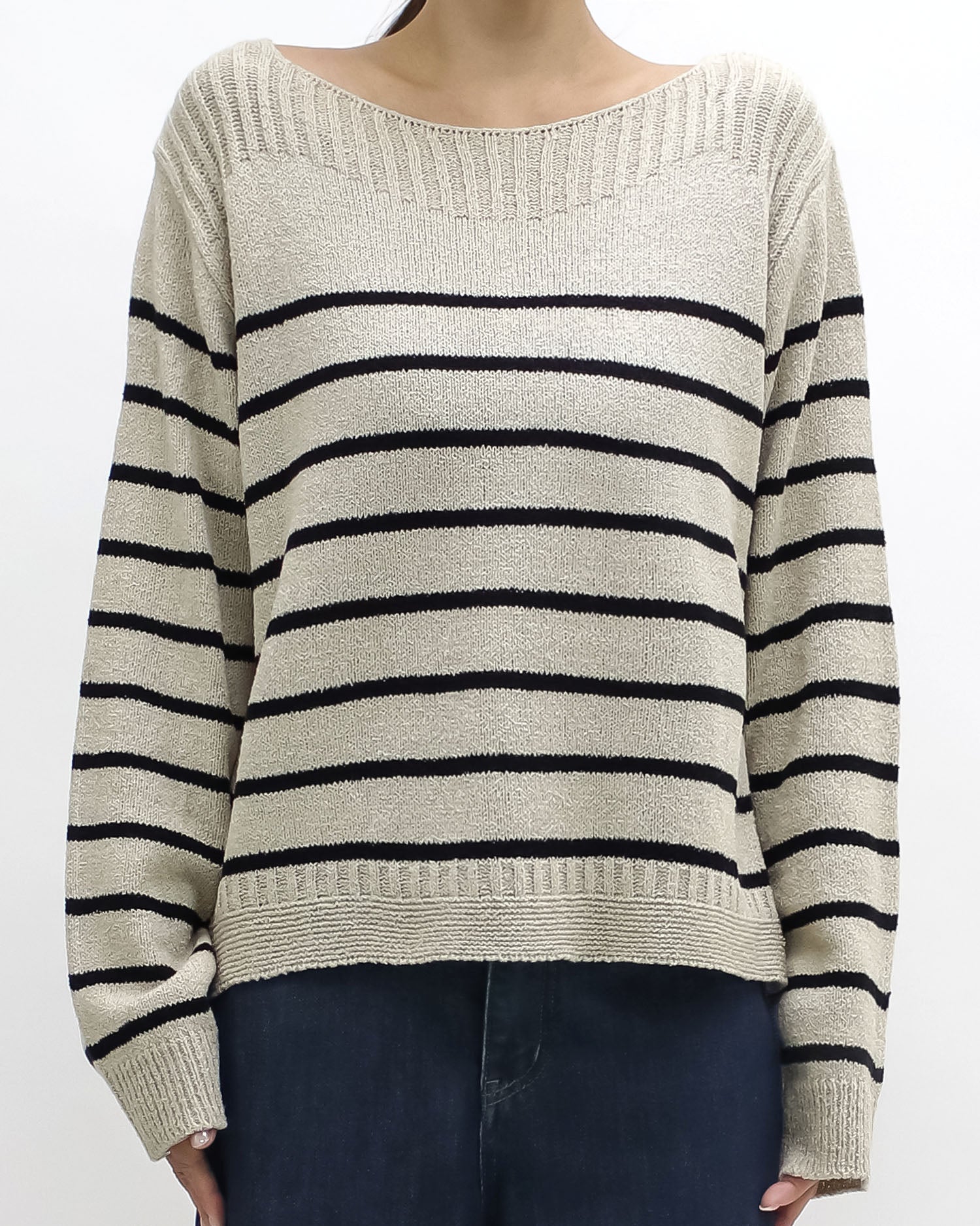 beige & black stripes knitted top *pre-order*
