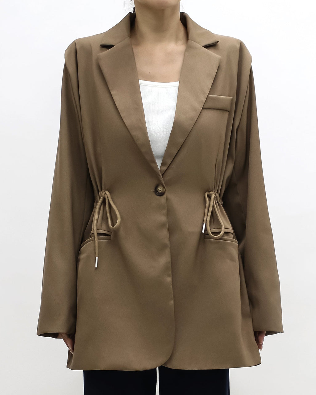 beige drawstring waist blazer