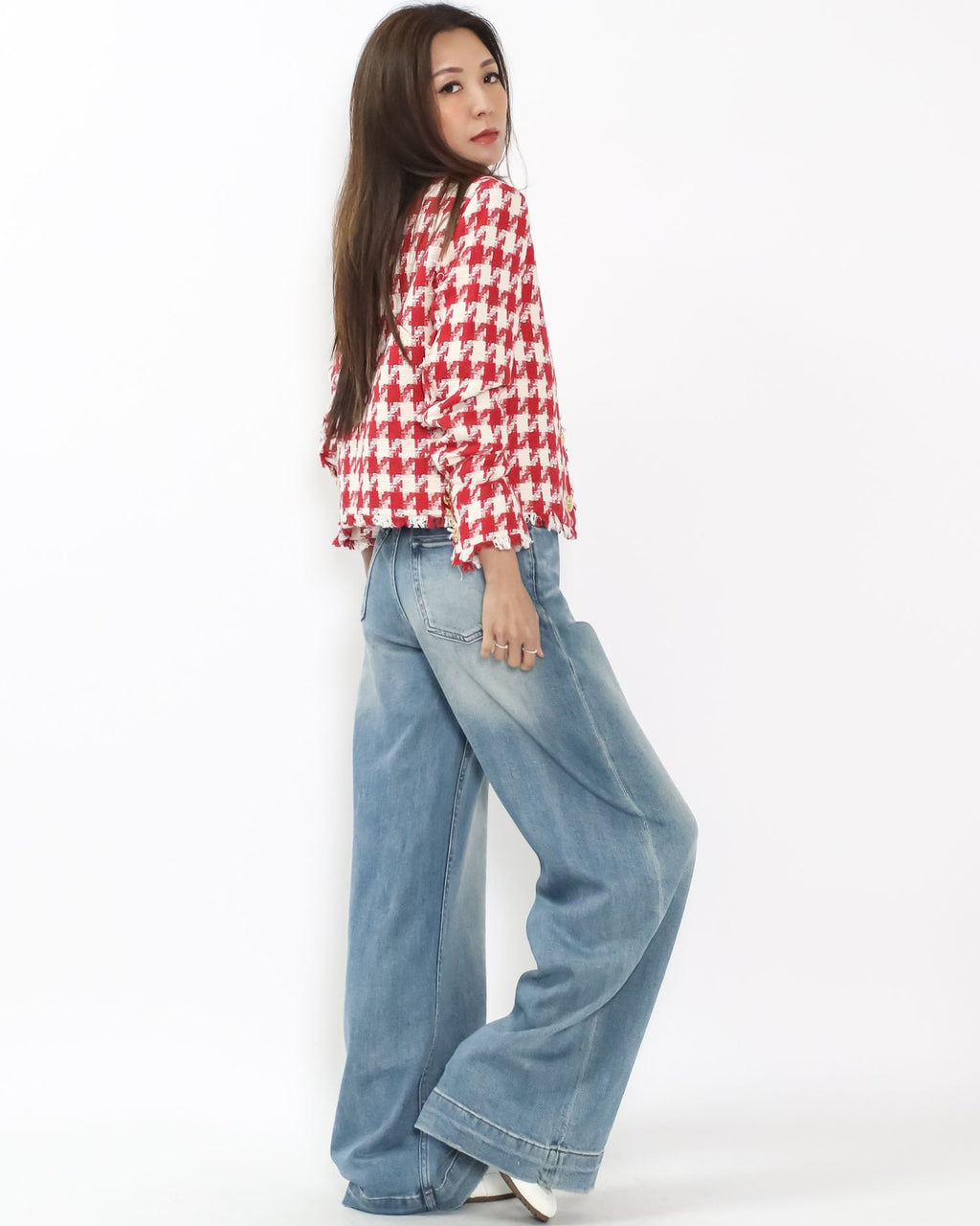 washed blue denim straight legs jeans w/ belt *pre-order*