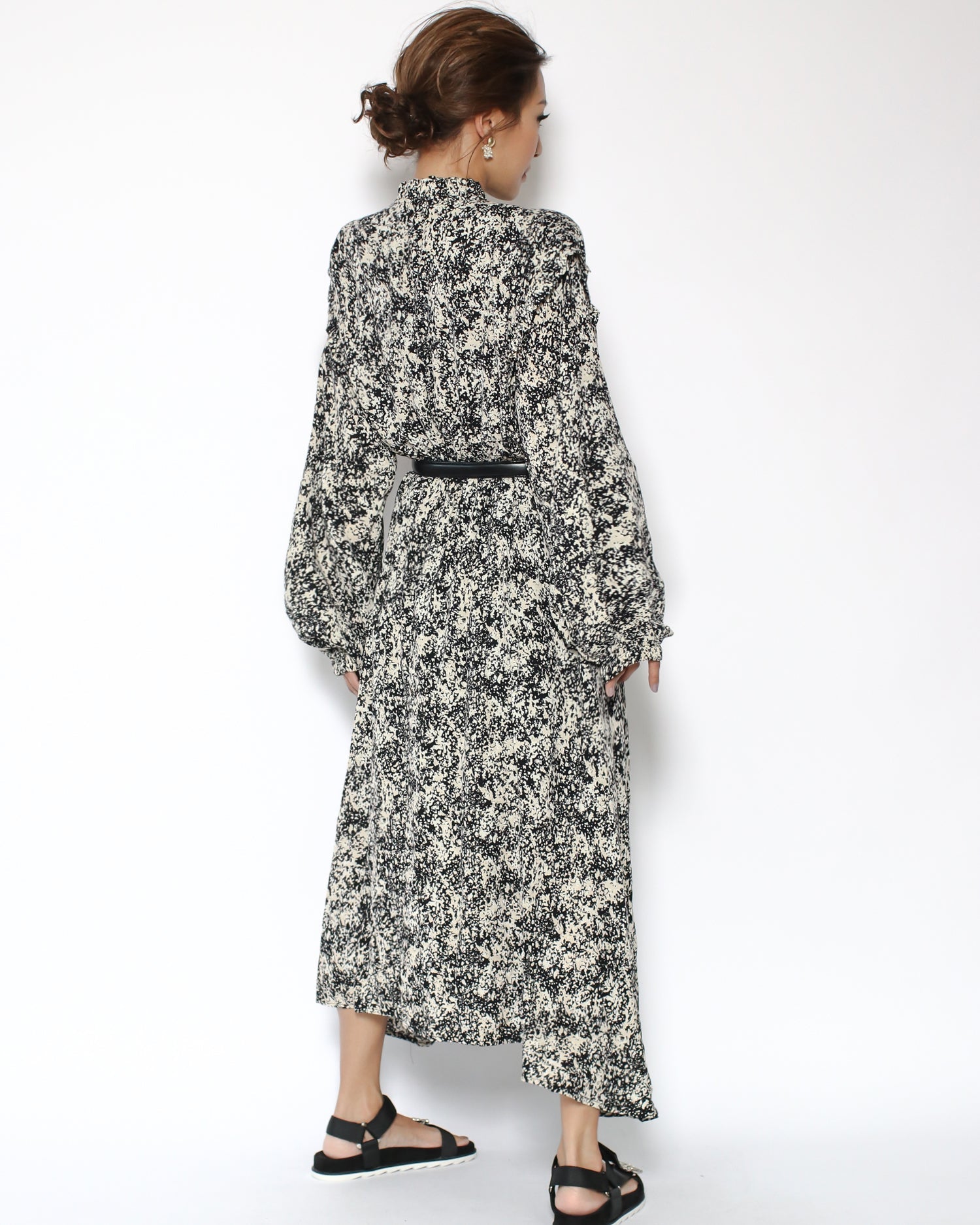 Black floral chiffon dress