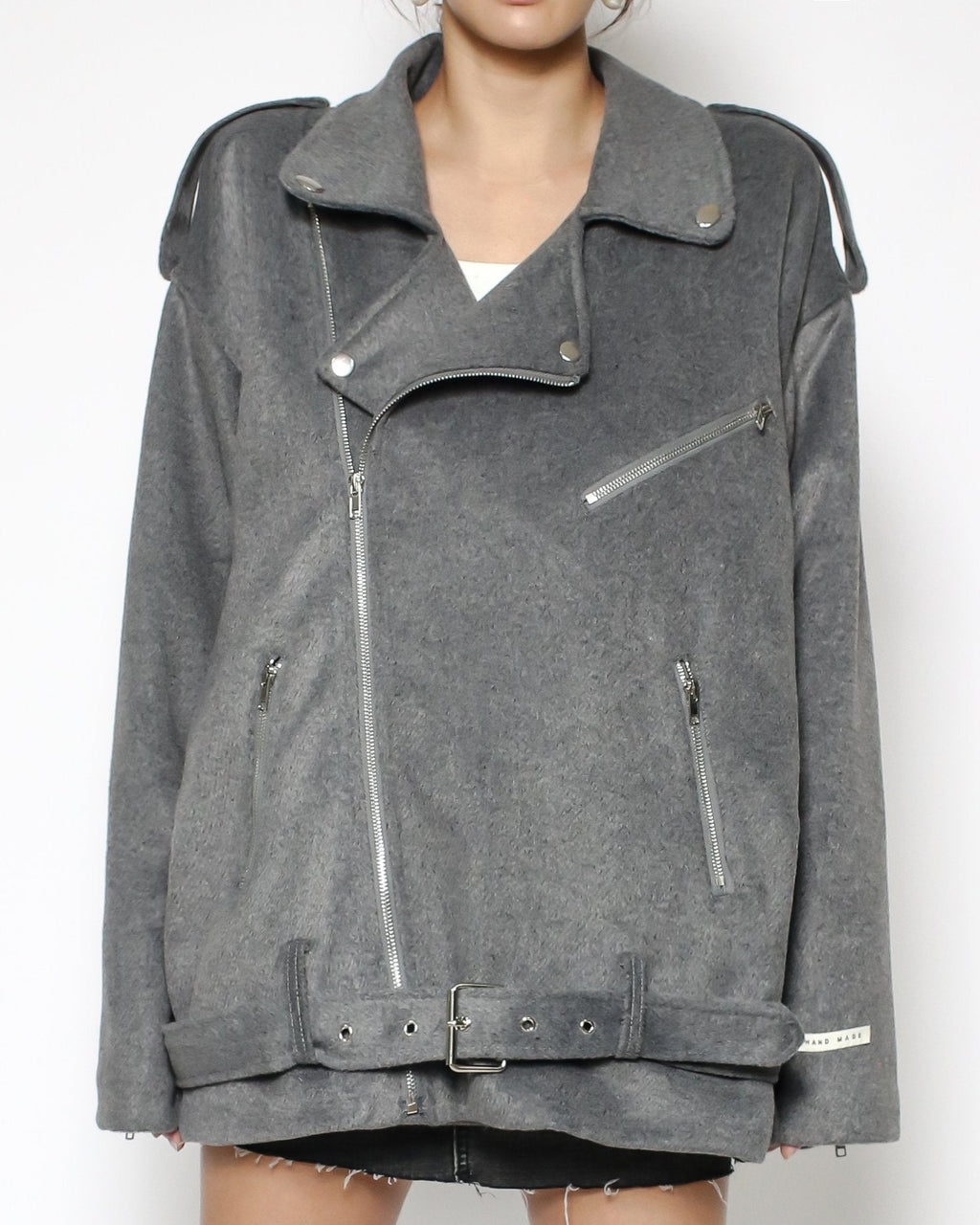 grey wool blended biker jacket *pre-order*