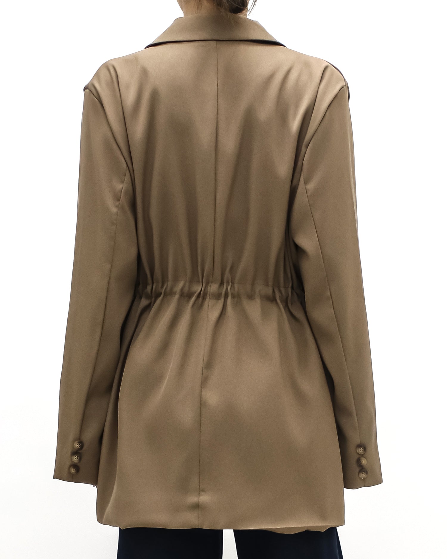 beige drawstring waist blazer