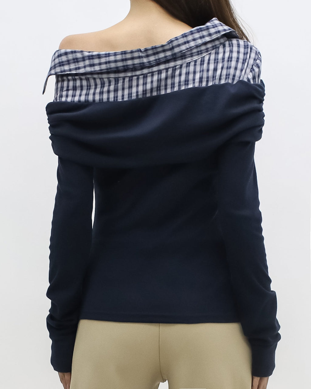 navy w/ checkers shirt collar contrast top *pre-order*
