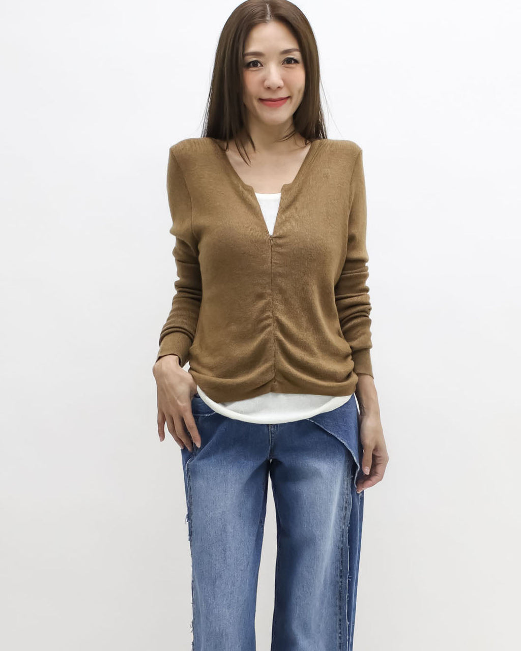 beige w/ ivory layer knitted top