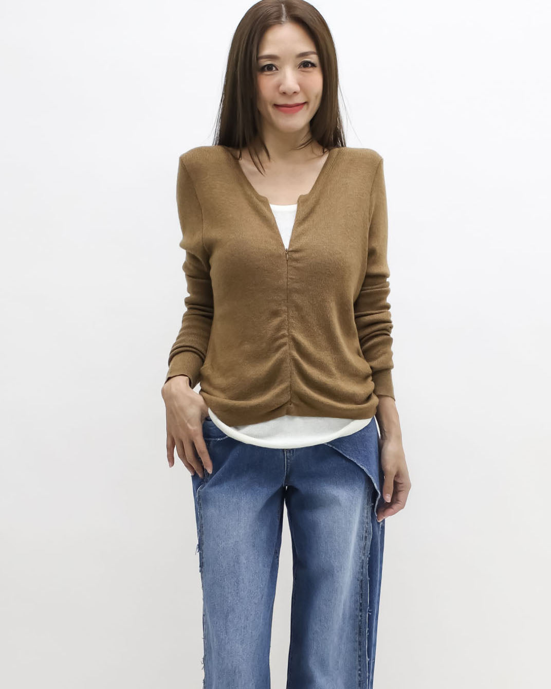 beige w/ ivory layer knitted top