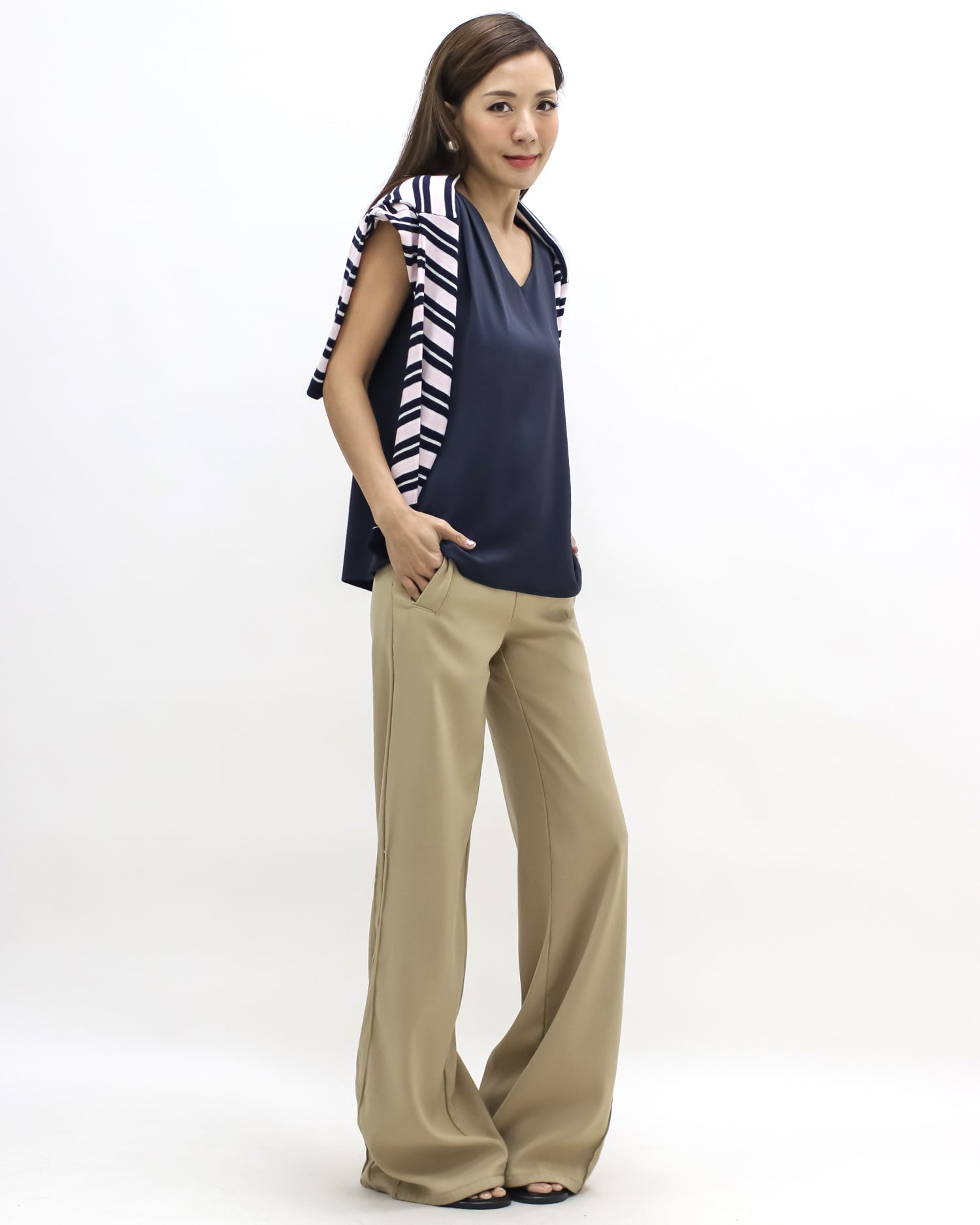 navy pleats front slinky vest