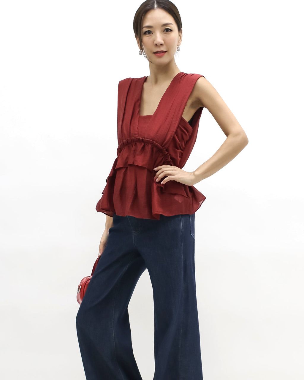 burgundy ruffles hem vest *pre-order*