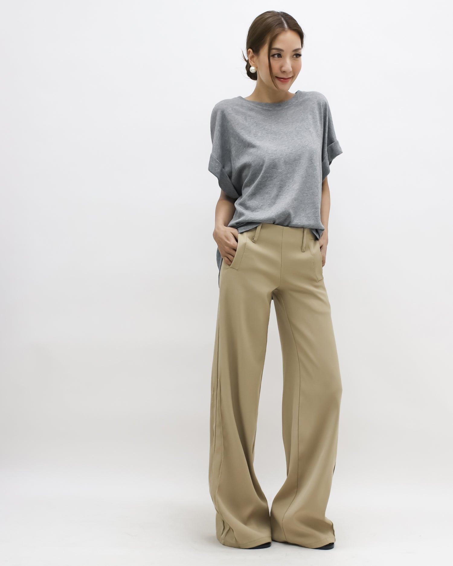 grey fold sleeves tee