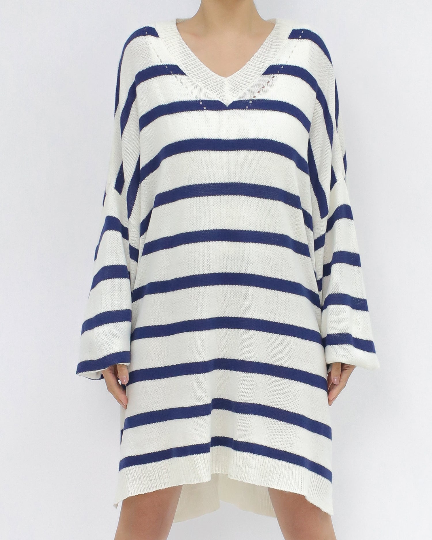 Ivory & navy stripes knitted longline top *pre-order