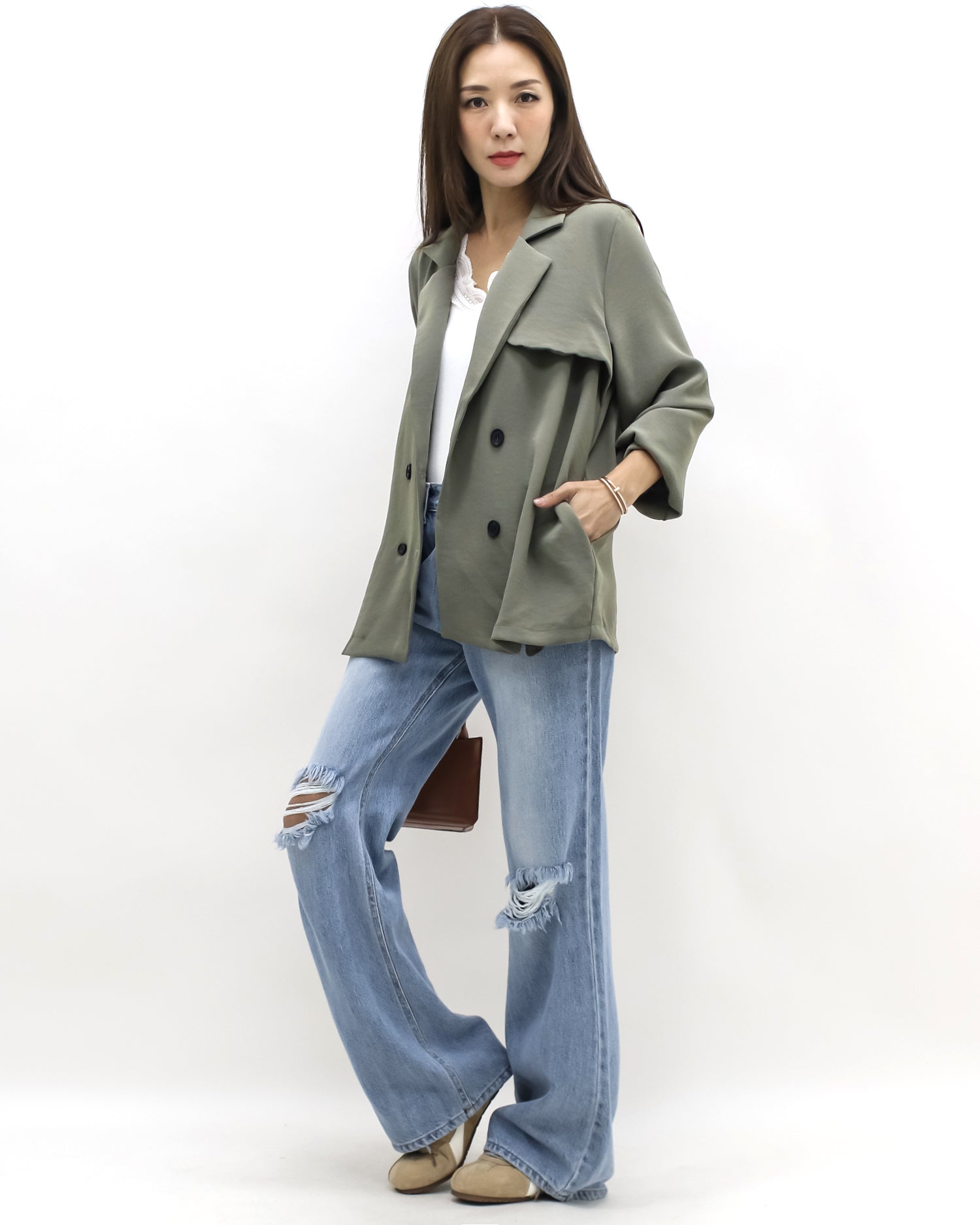 grey green slinky lightweight blazer *pre-order*