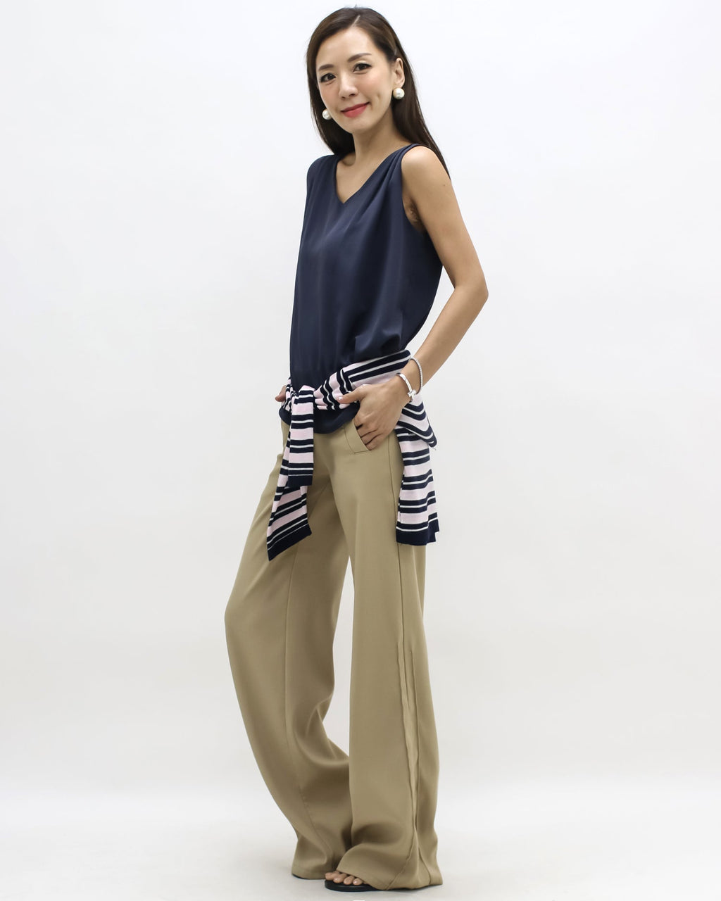 navy pleats front slinky vest