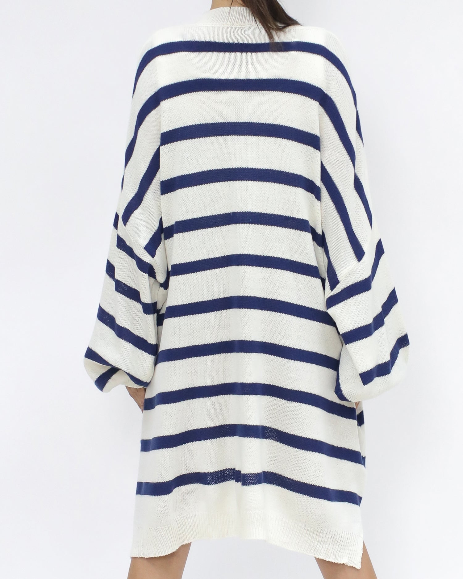 Ivory & navy stripes knitted longline top *pre-order