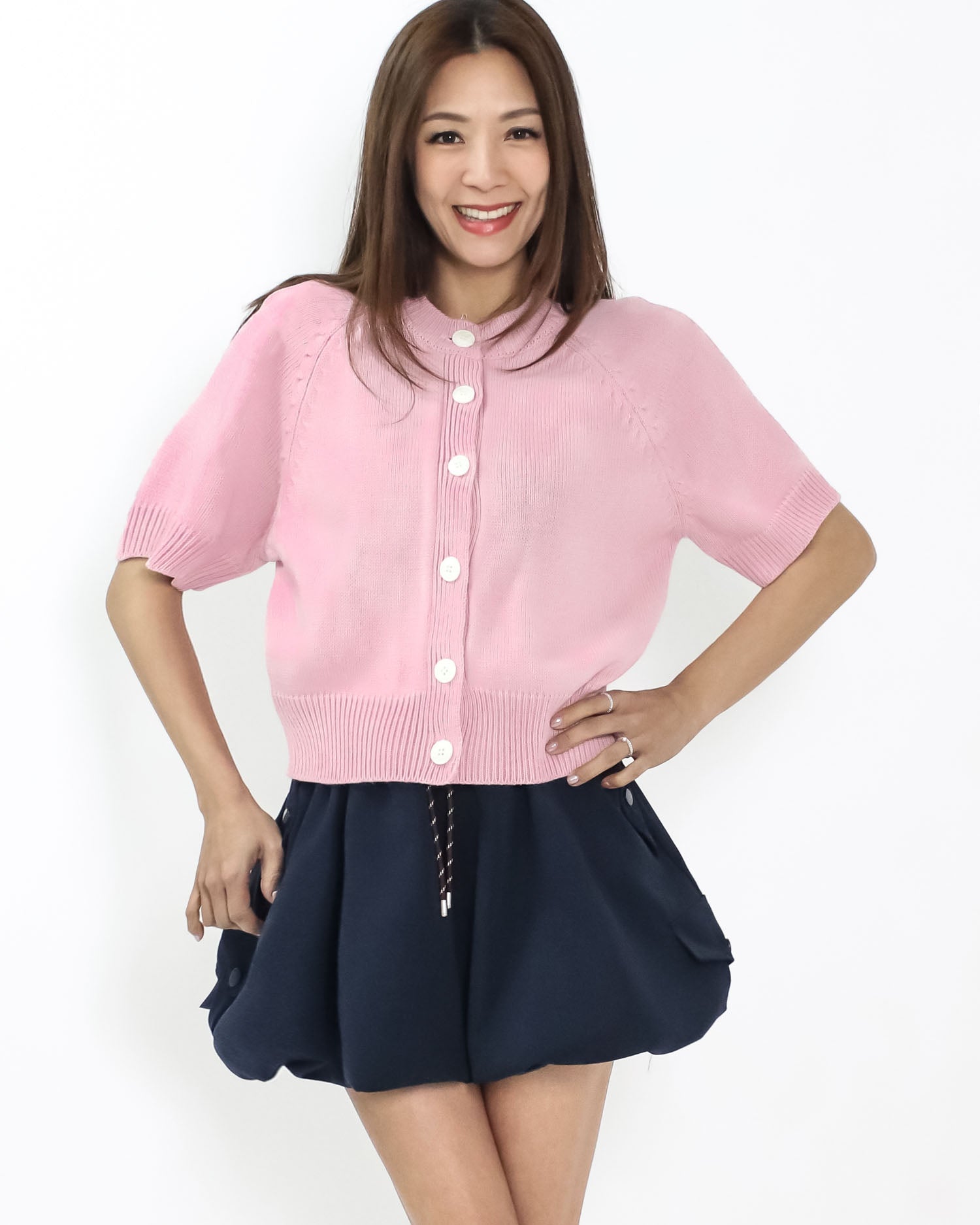 pink short sleeves knitted top *pre-order*