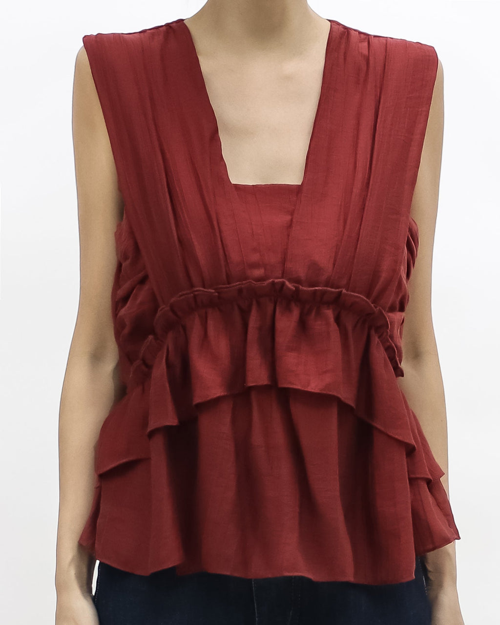 burgundy ruffles hem vest *pre-order*