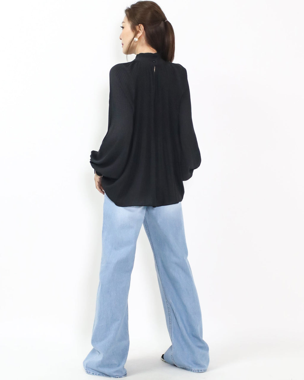 black pleats chiffon top *pre-order*