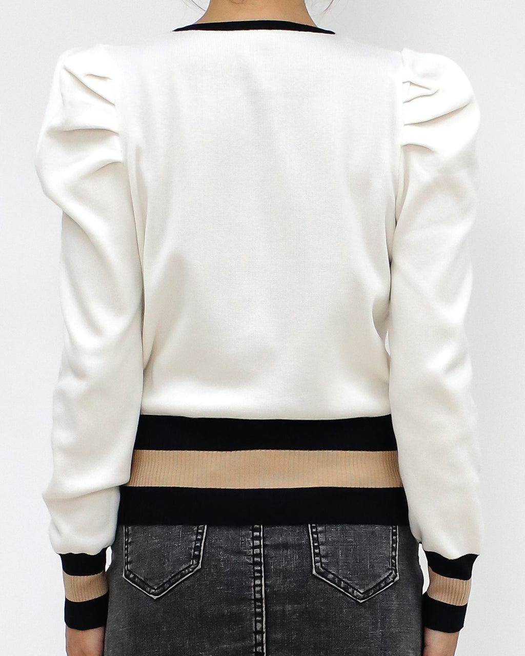 ivory & black beige stripes w/ gold chain knitted top *pre-order*