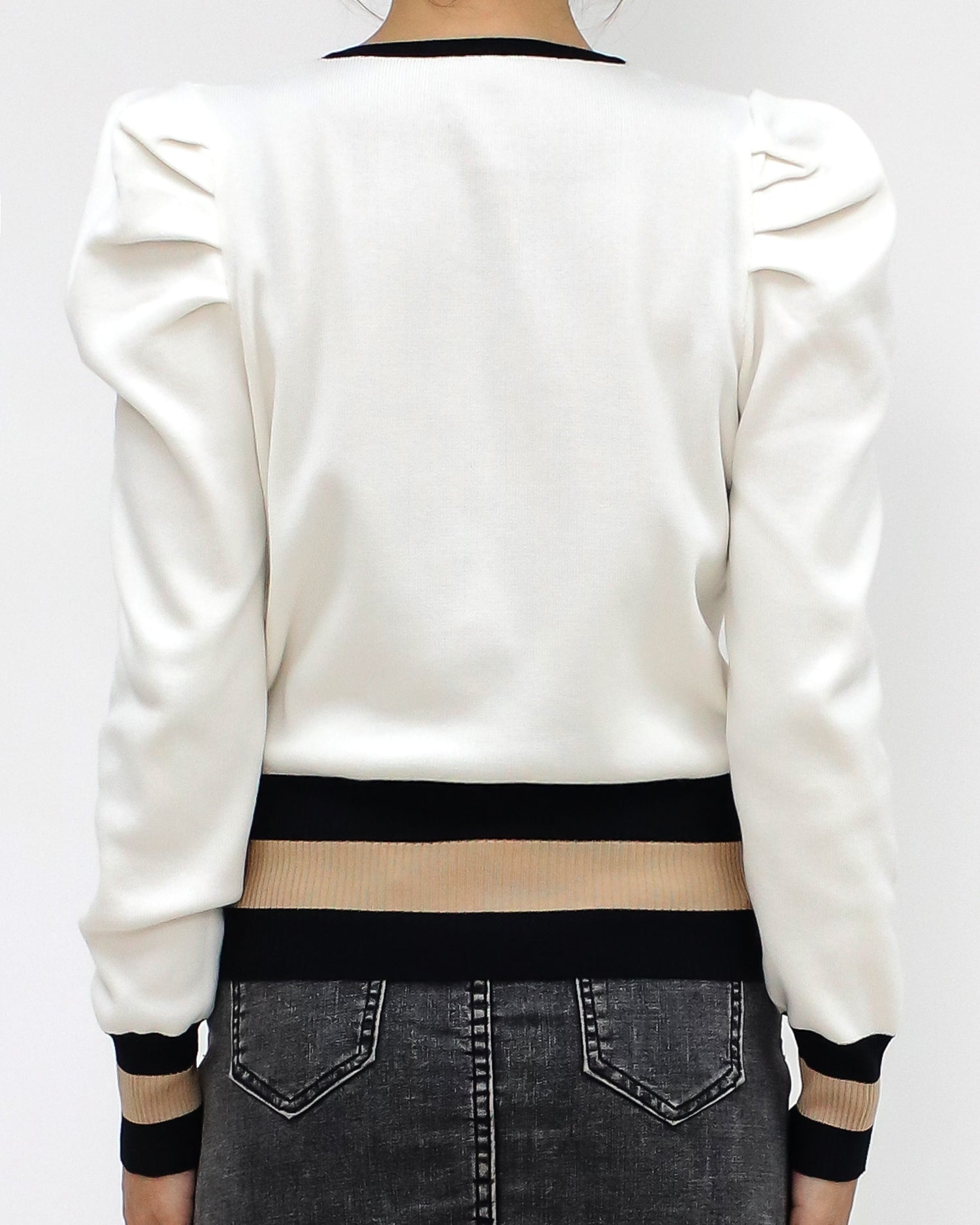 ivory & black beige stripes w/ gold chain knitted top *pre-order*