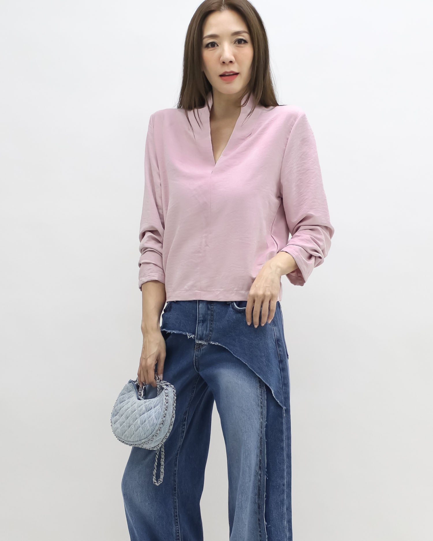 pink V neck top