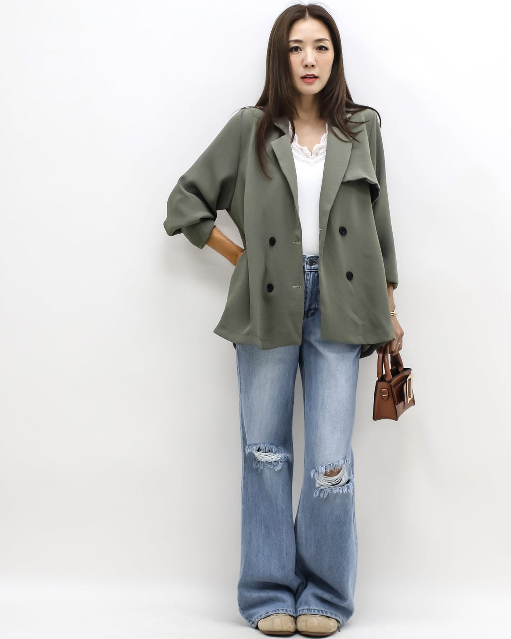 grey green slinky lightweight blazer *pre-order*