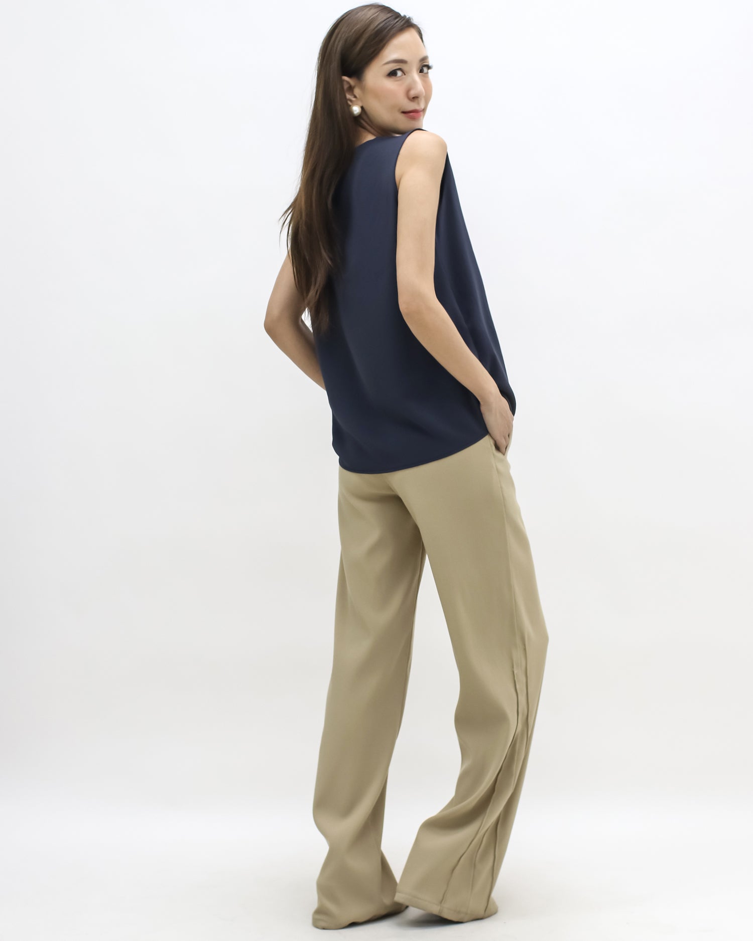 navy pleats front slinky vest