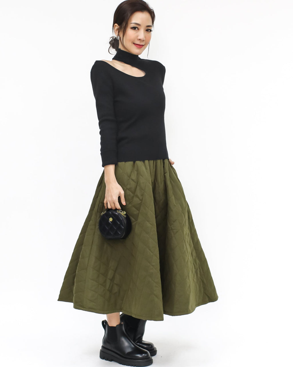 green quilted flare skirt *pre-order*