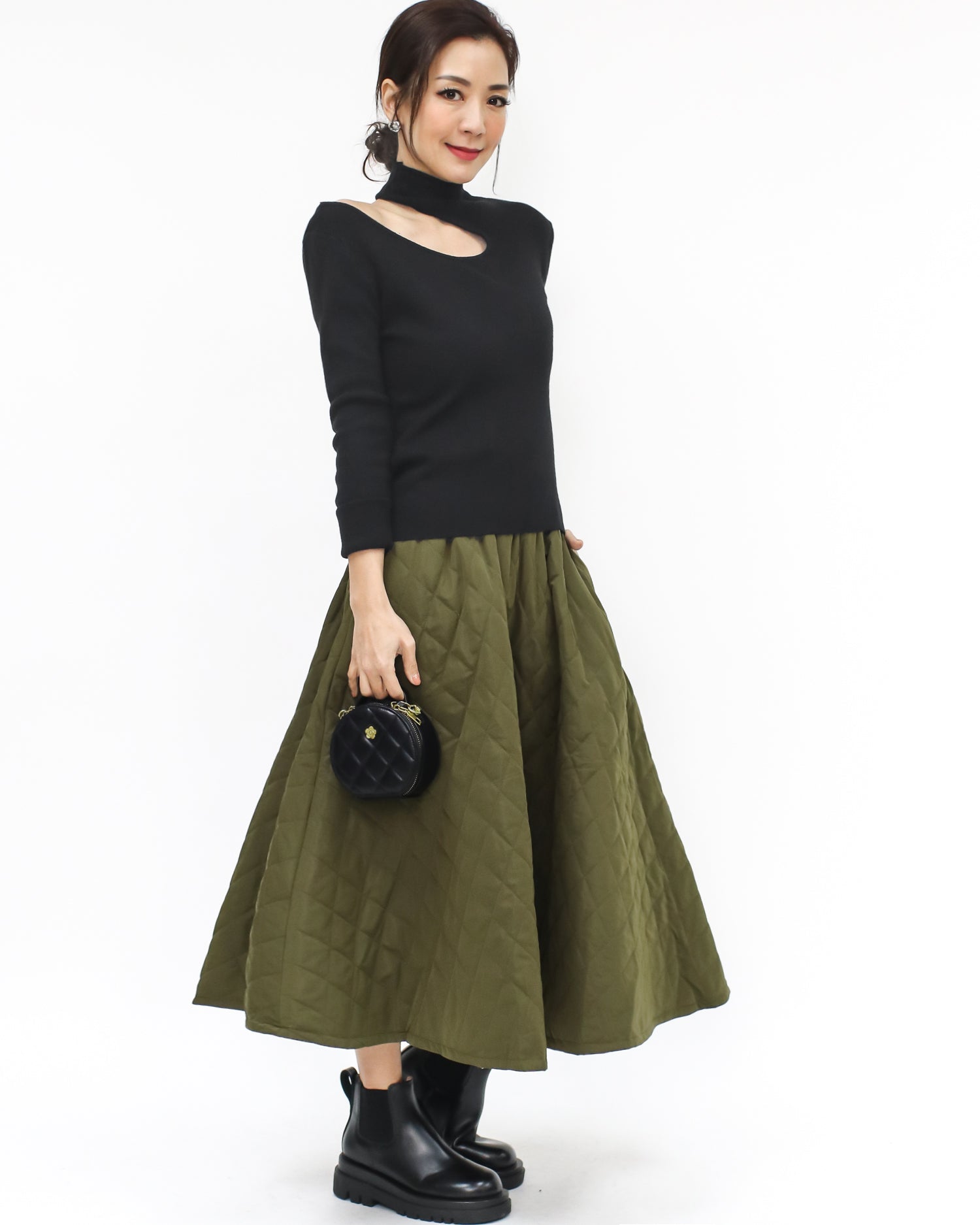 green quilted flare skirt *pre-order*