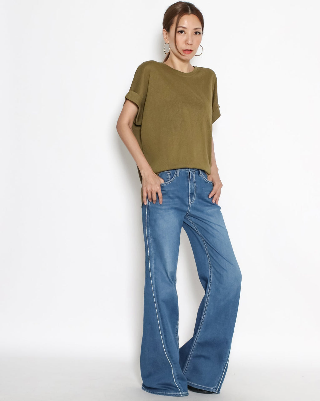 green fold sleeves tee