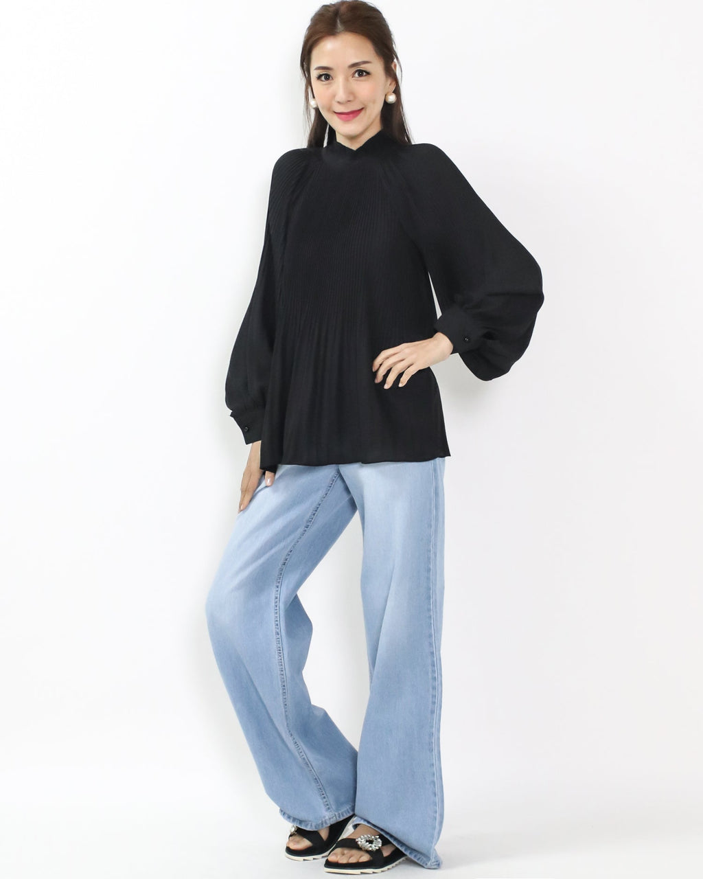 black pleats chiffon top *pre-order*