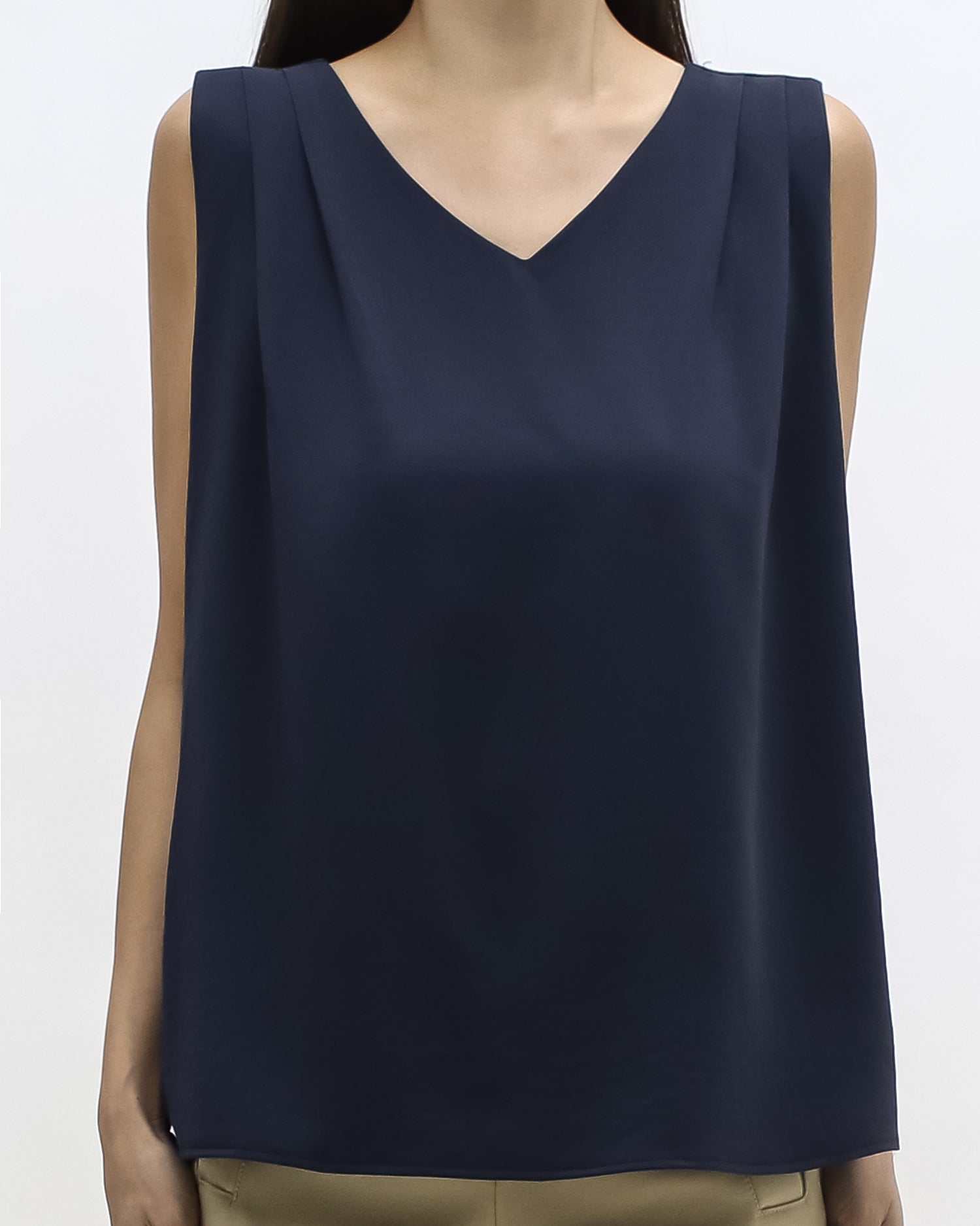 navy pleats front slinky vest