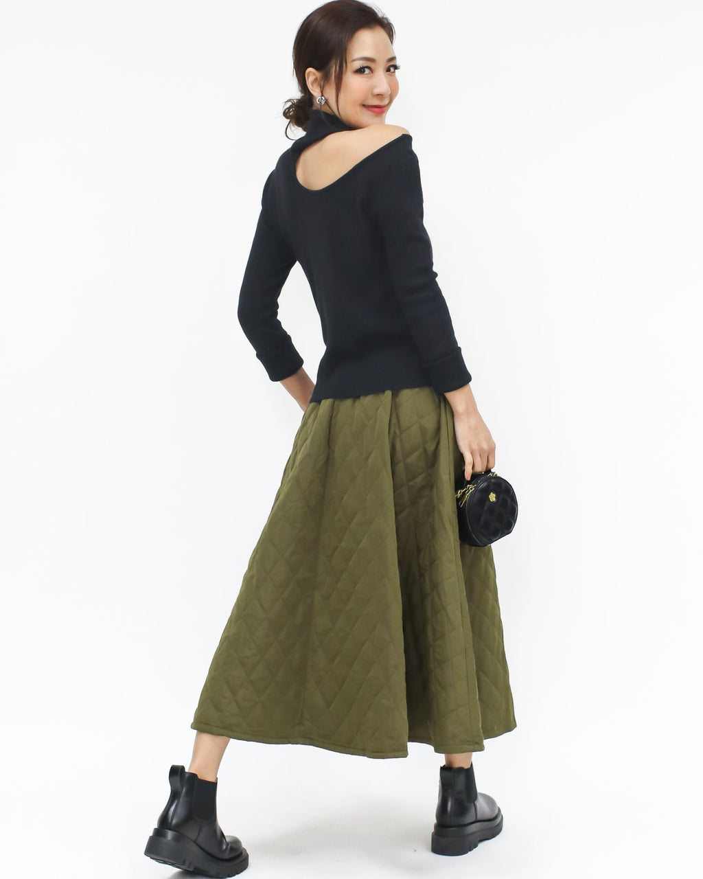 green quilted flare skirt *pre-order*