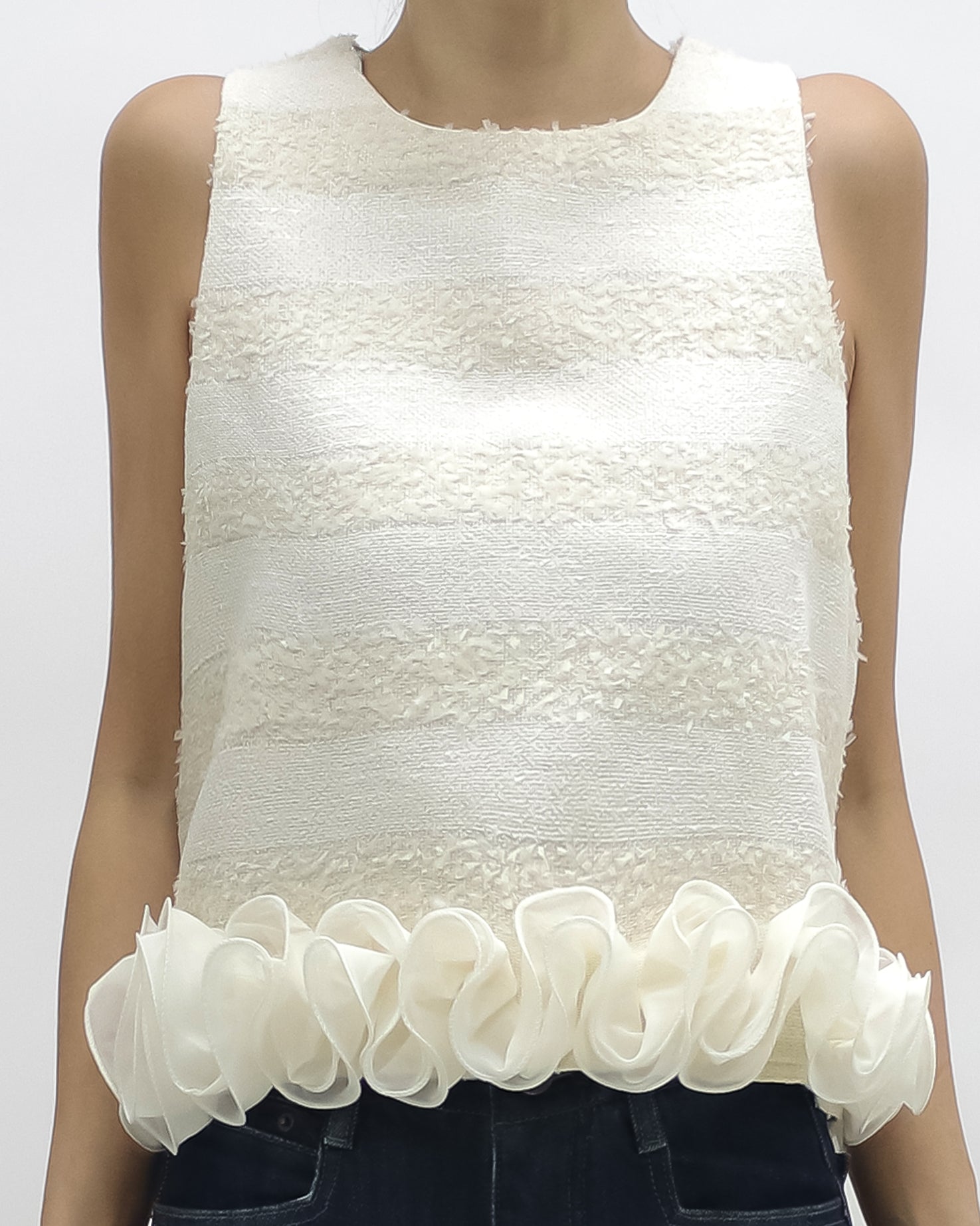 ivory tweed stripes w/ flowers hem vest *pre-order*