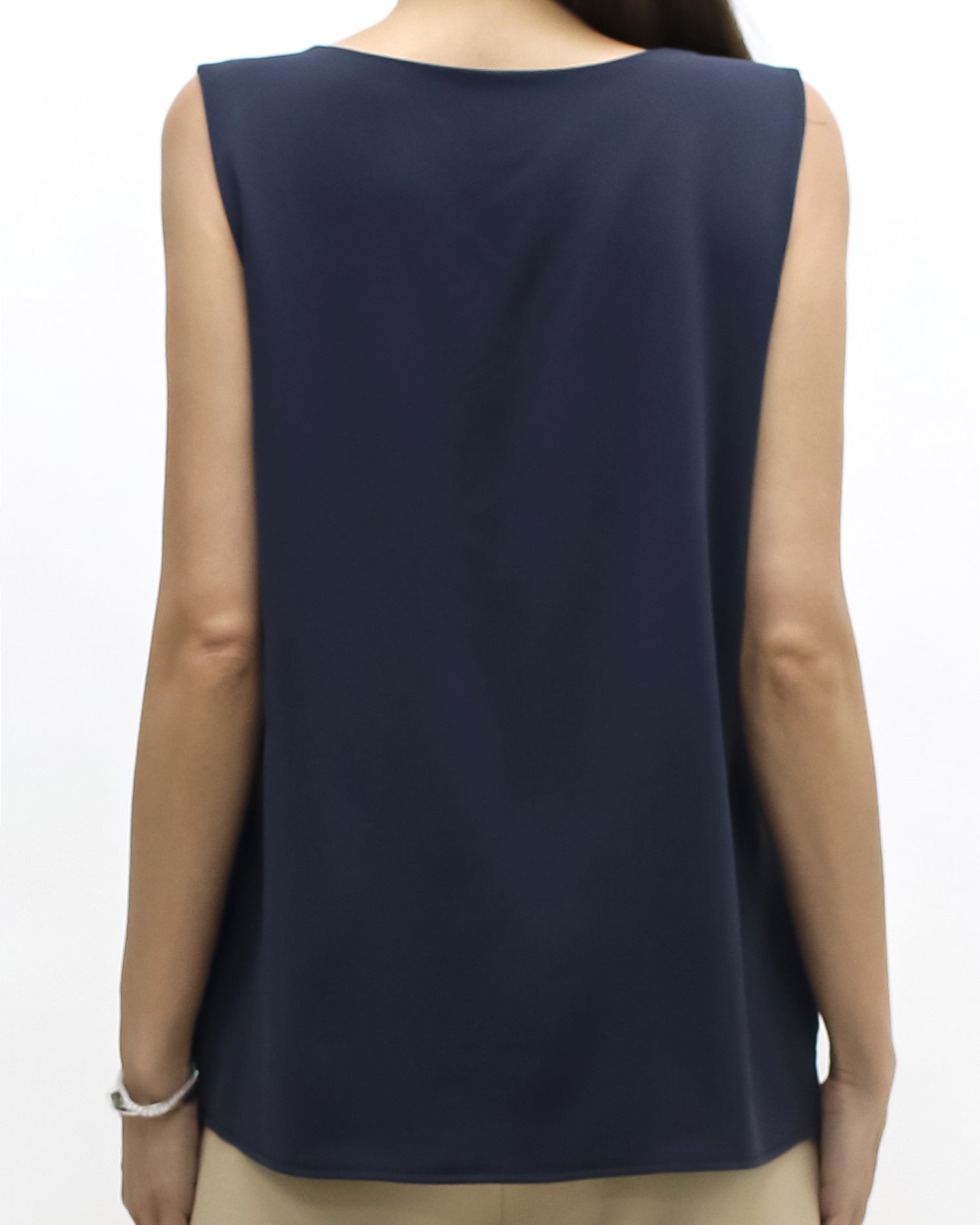 navy pleats front slinky vest