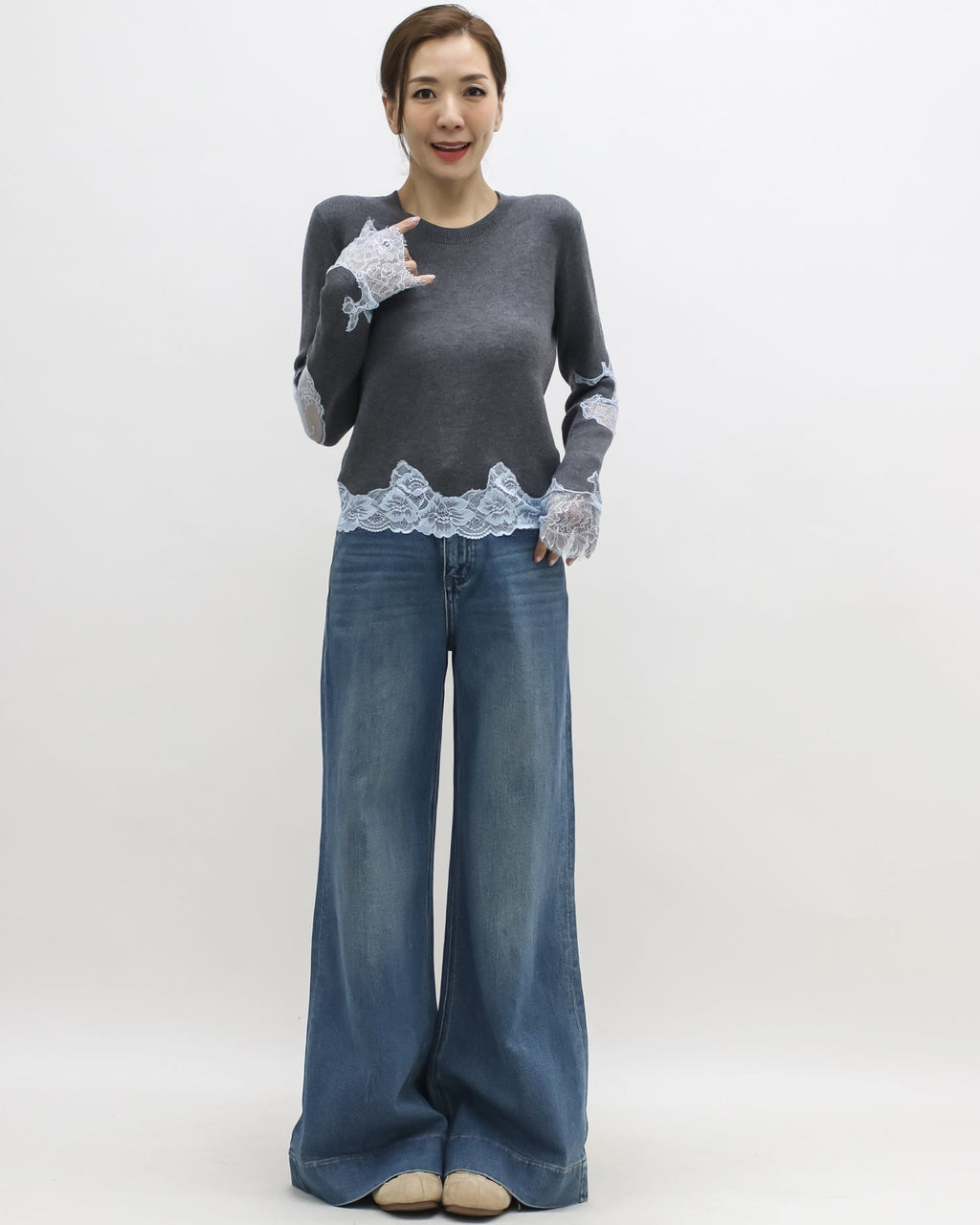 grey w/ blue lace knitted top *pre-order*